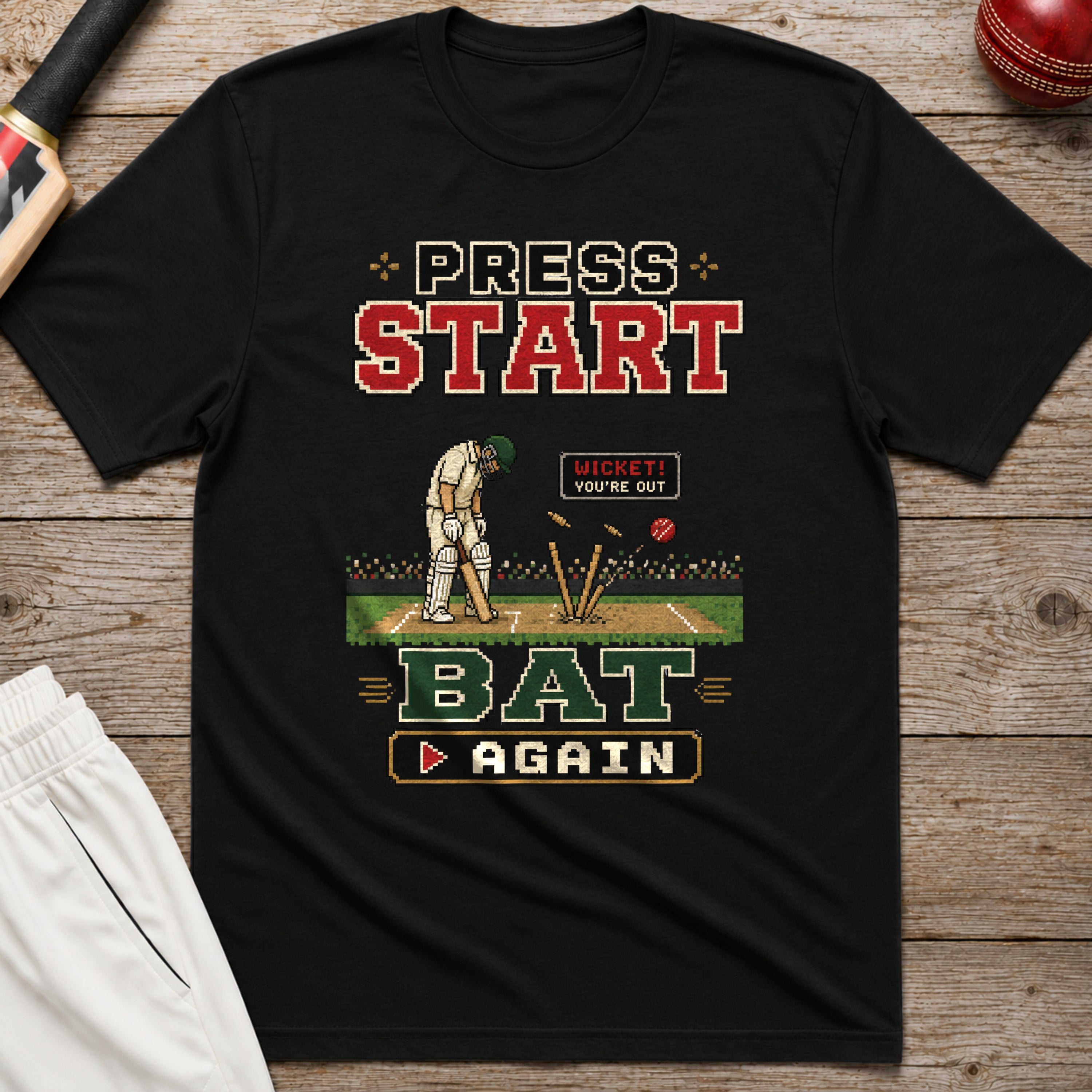 Press Start To Bat Again T-Shirt - Black