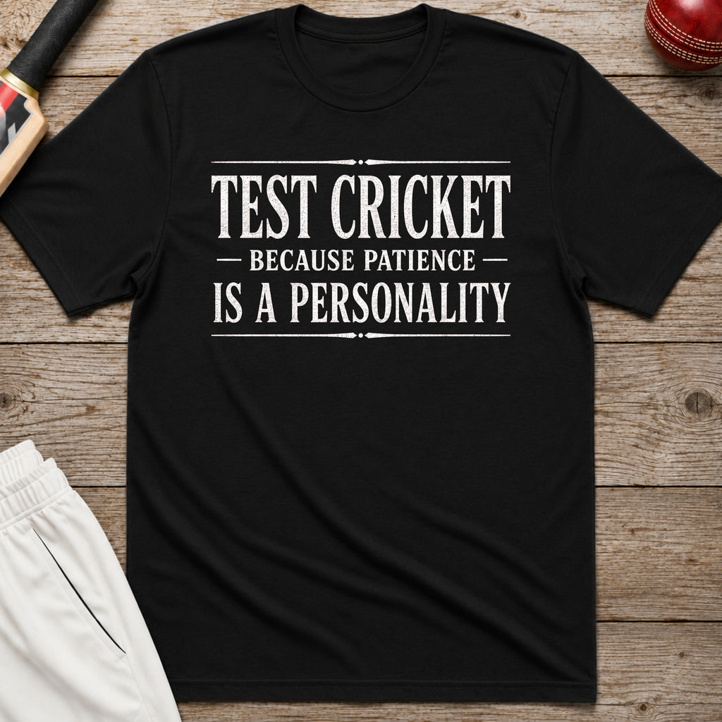 Test Cricket Because Patience Is A Personality T-Shirt - Black