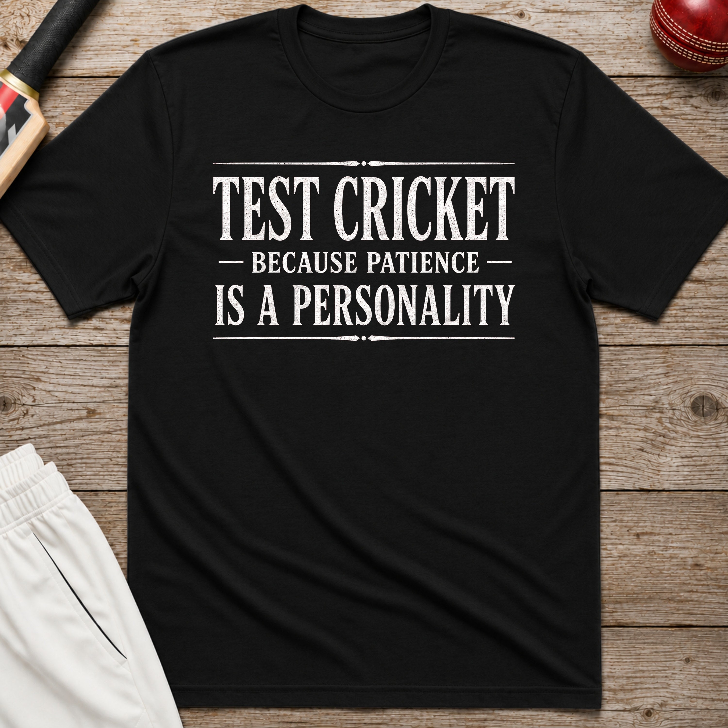 Test Cricket Because Patience Is A Personality T-Shirt - Black