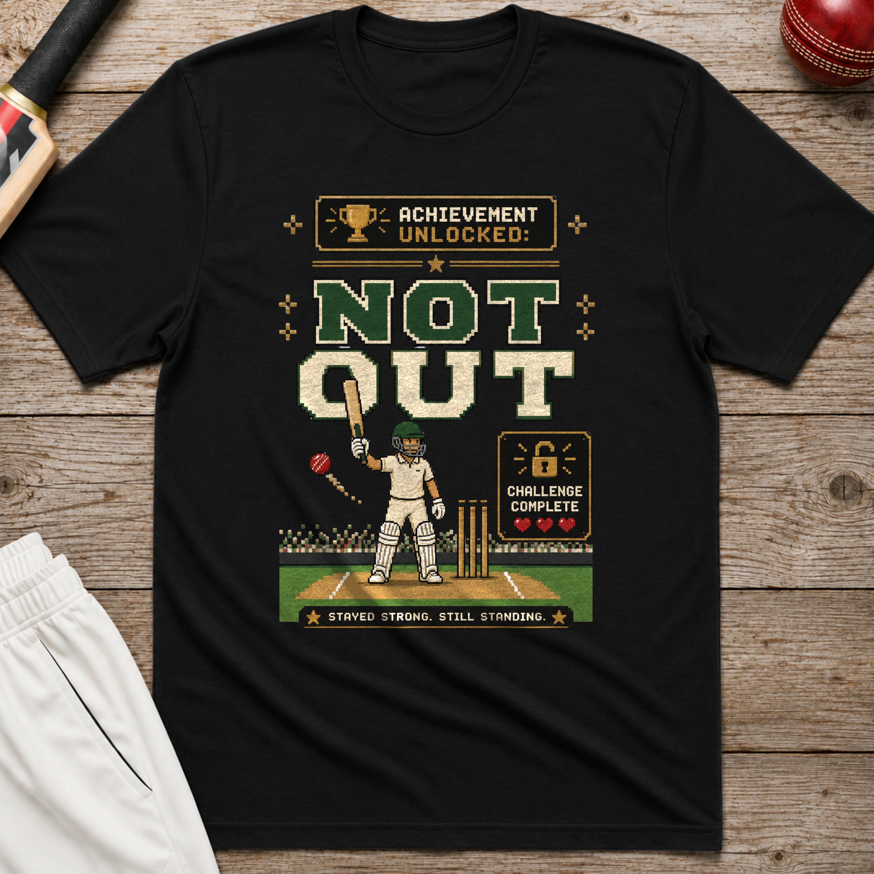Achievement Unlocked Not Out T-Shirt - Black