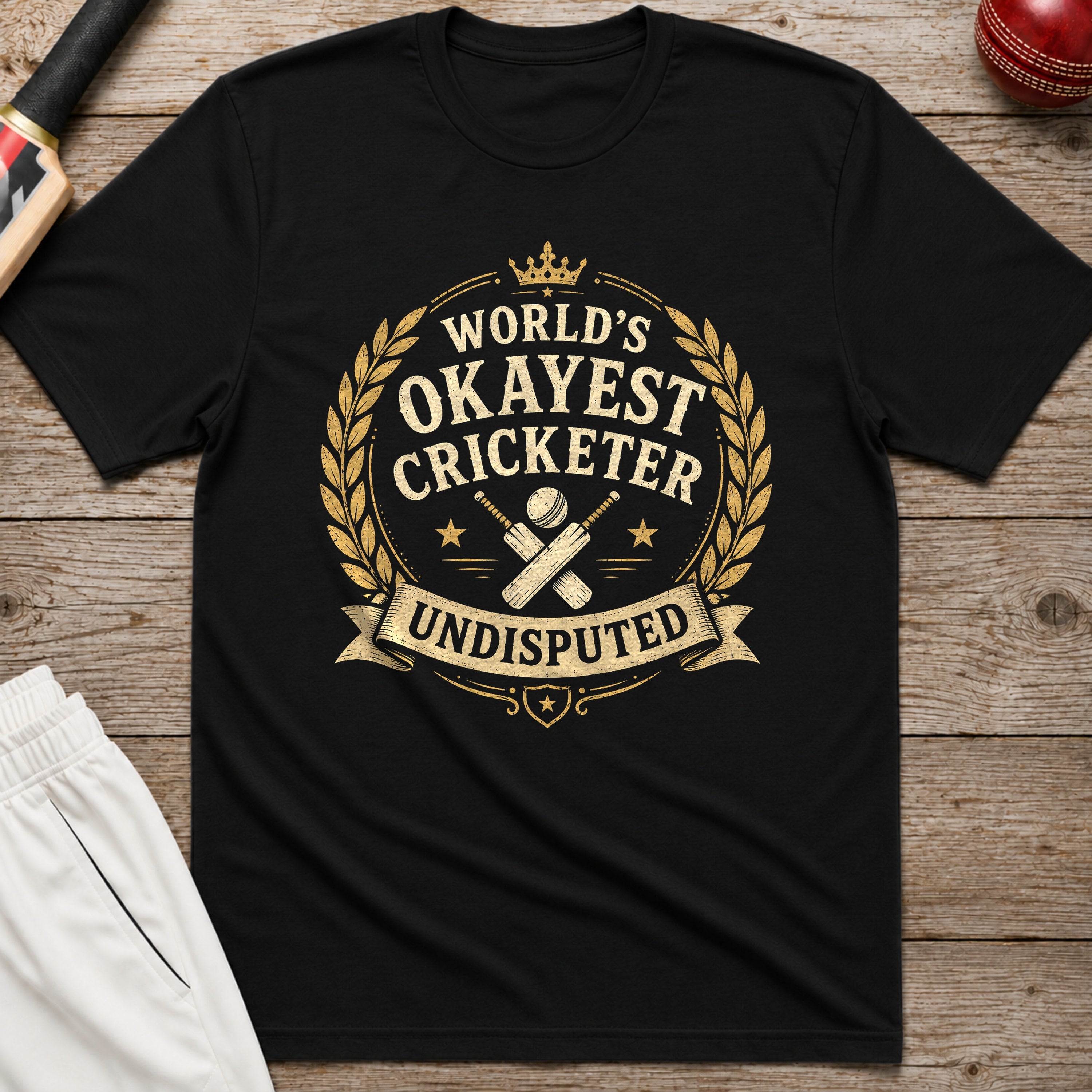 Worlds Okayest Cricketer T-Shirt - Black