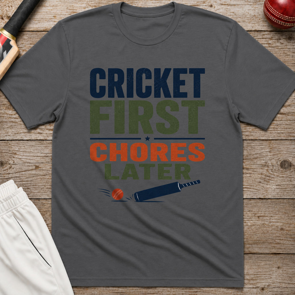 Cricket First Chores Later T-Shirt - Charcoal