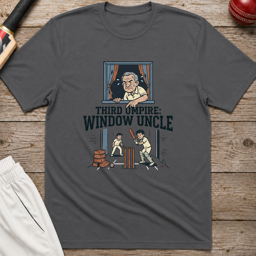 Third Umpire Window Uncle T-Shirt - Charcoal