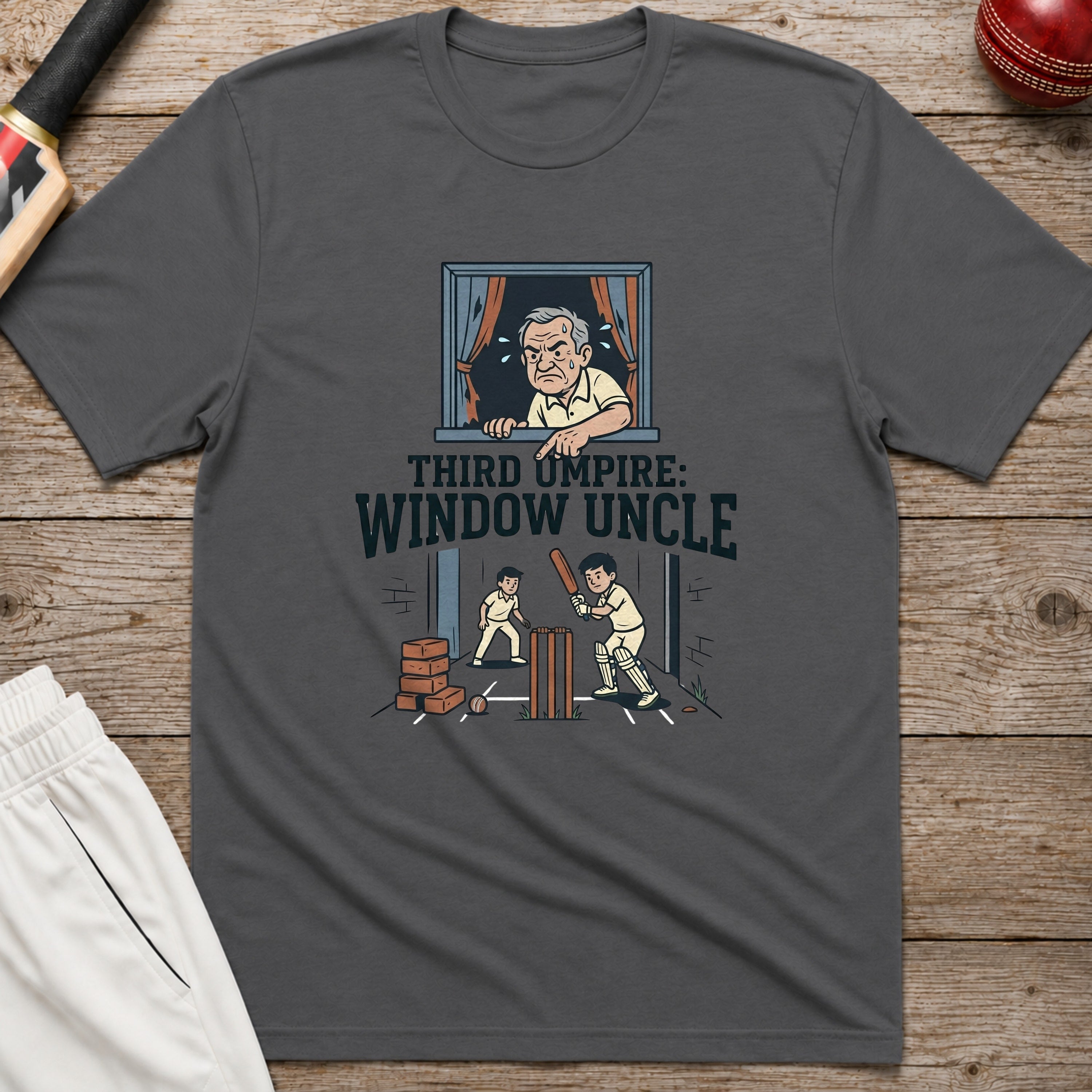 Third Umpire Window Uncle T-Shirt - Charcoal