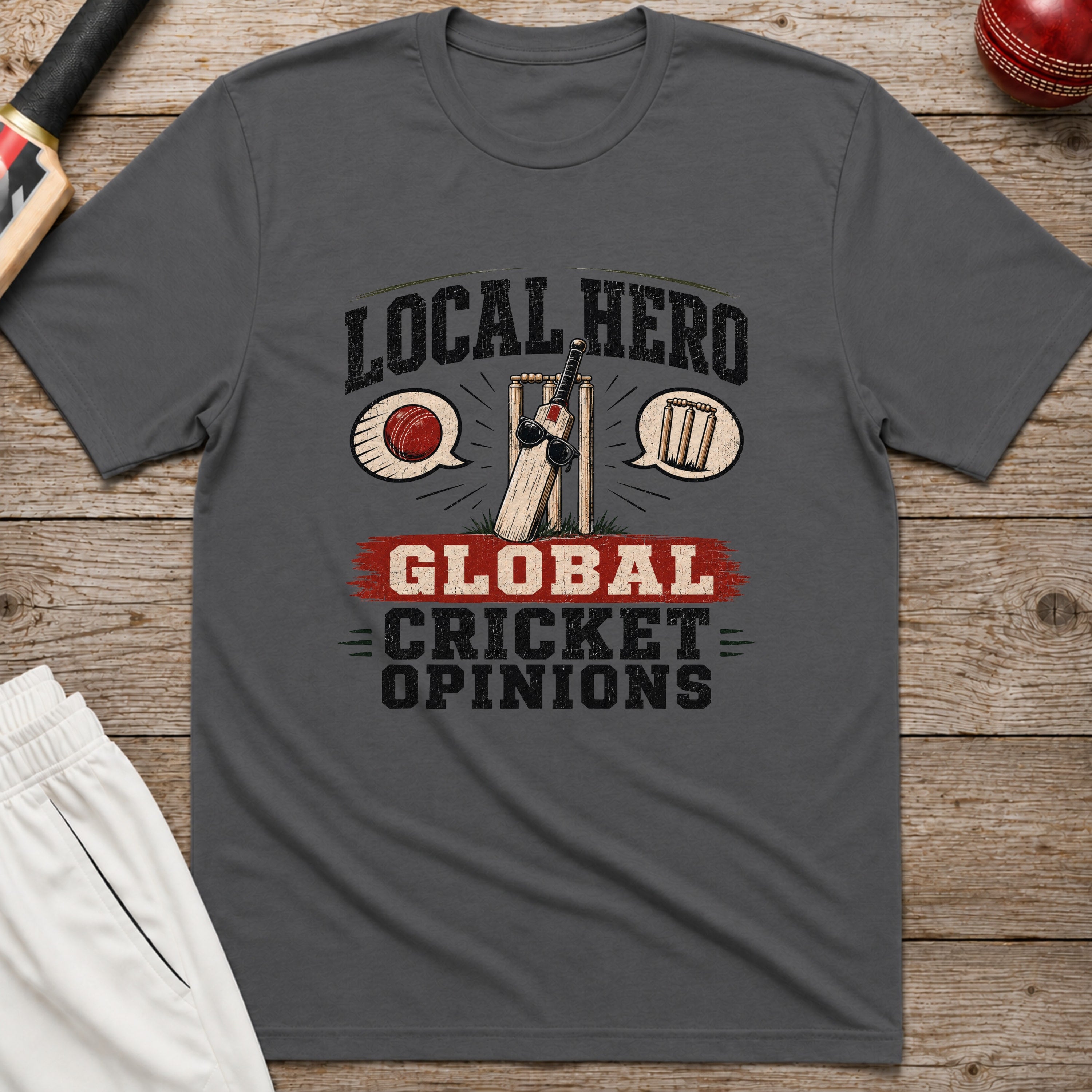 Local Hero Global Cricket Opinions T-Shirt - Charcoal