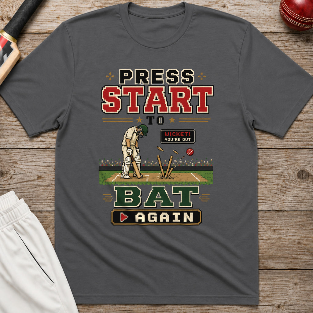 Press Start To Bat Again T-Shirt - Charcoal