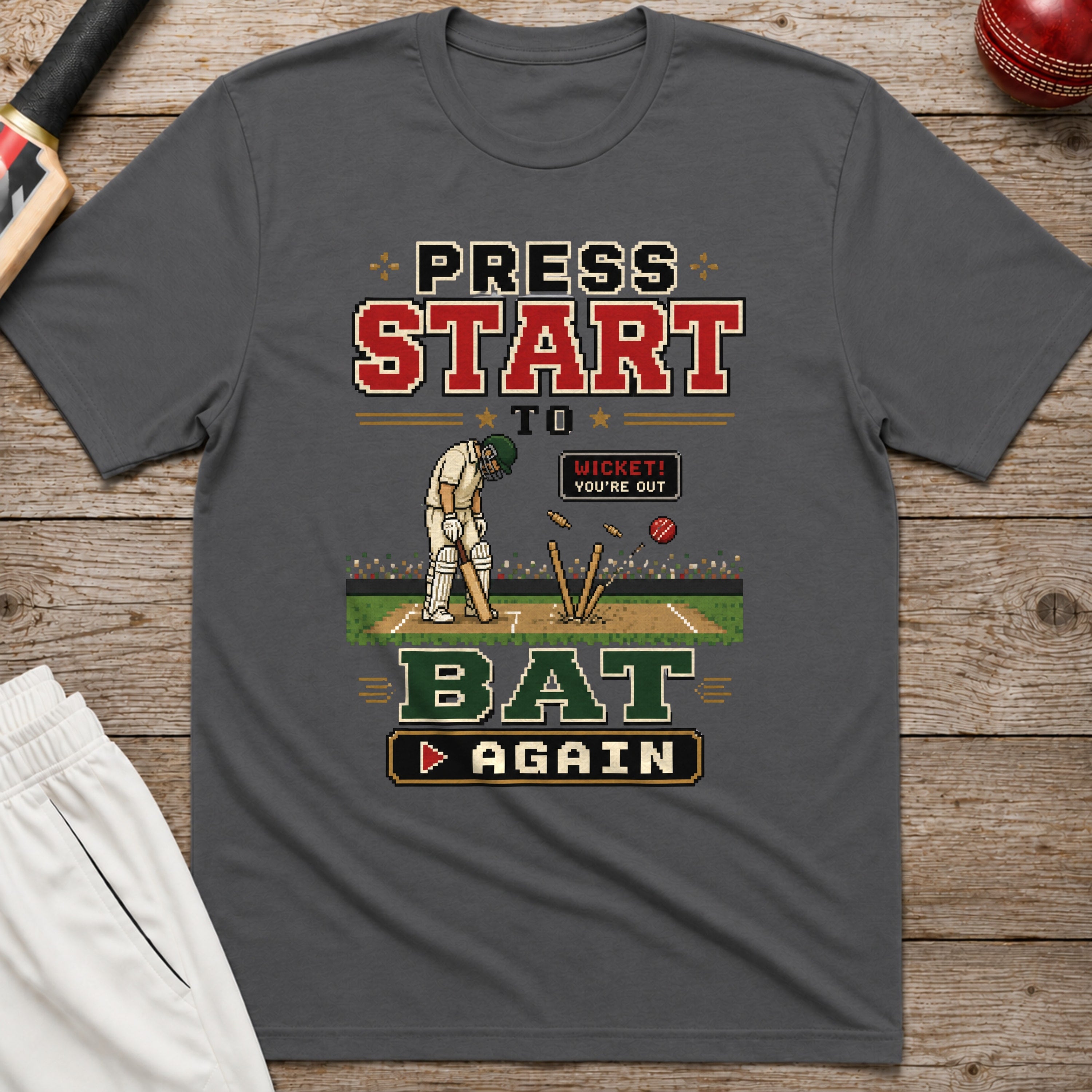 Press Start To Bat Again T-Shirt - Charcoal