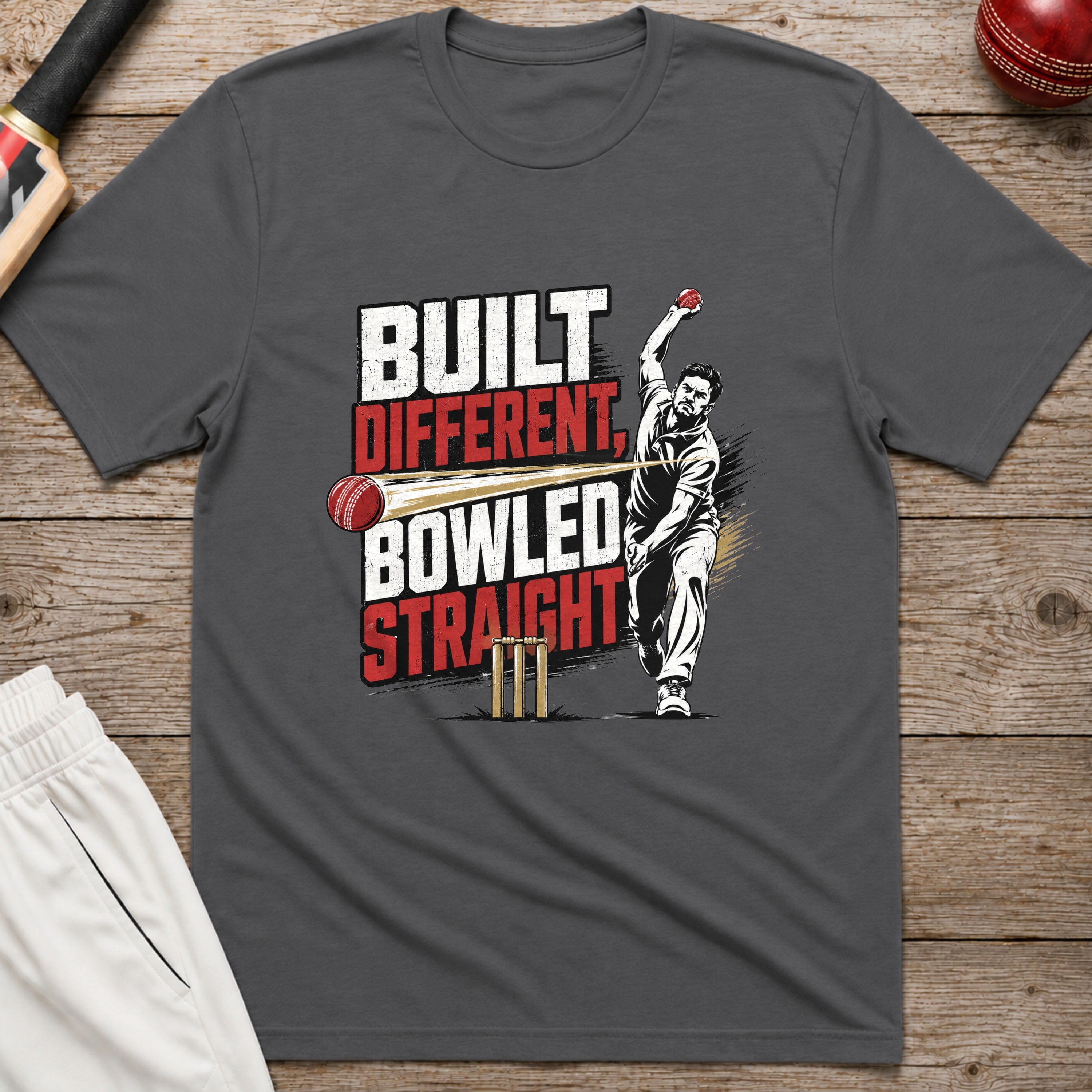 Built Different Bowled Straight T-Shirt - Charcoal