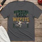 Running Late Im Between Wickets T-Shirt - Charcoal