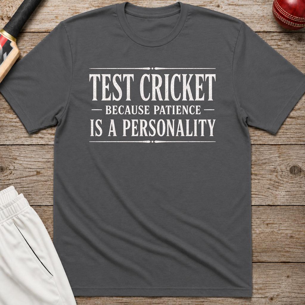 Test Cricket Because Patience Is A Personality T-Shirt - Charcoal