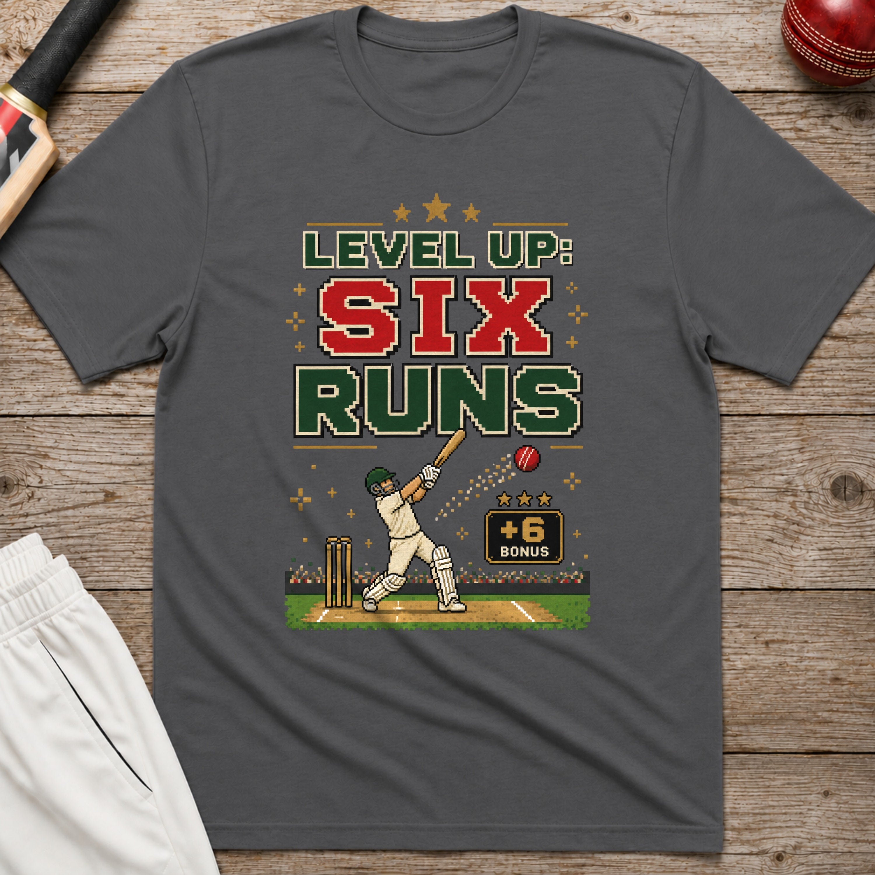Level Up Six Runs T-Shirt - Charcoal