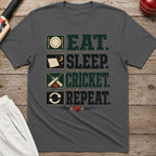 Eat Sleep Cricket Repeat T-Shirt - Charcoal