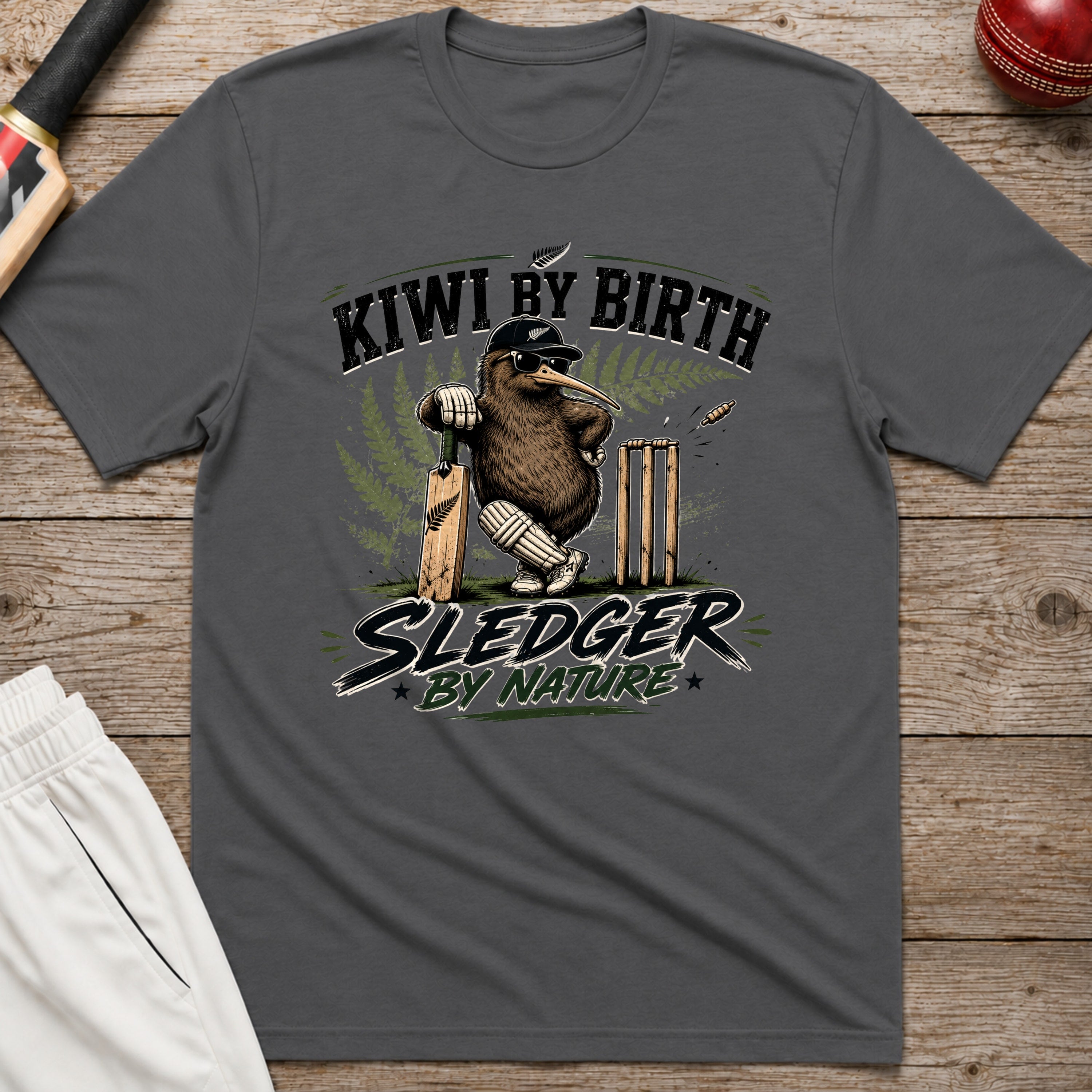 Kiwi By Birth Sledger By Nature T-Shirt - Charcoal