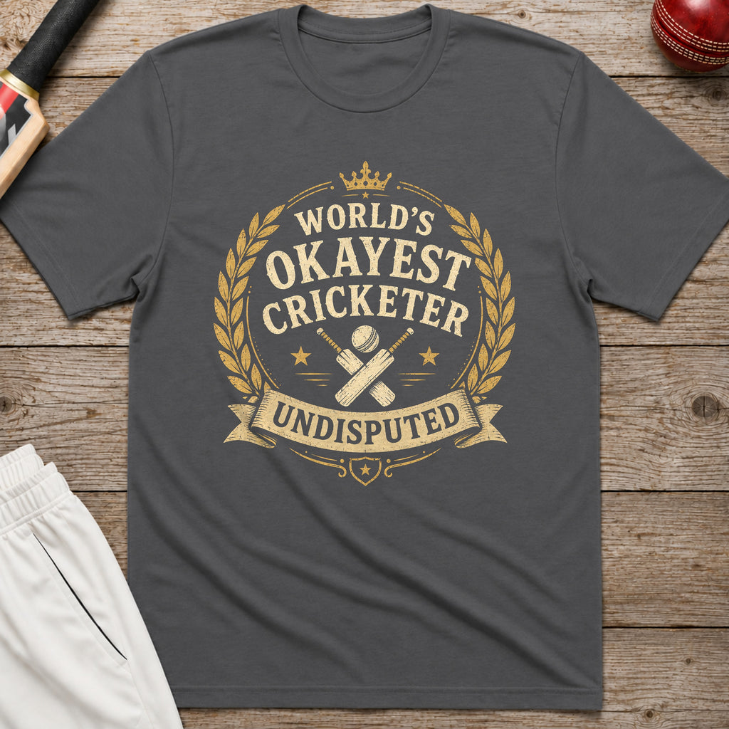 Worlds Okayest Cricketer T-Shirt - Charcoal