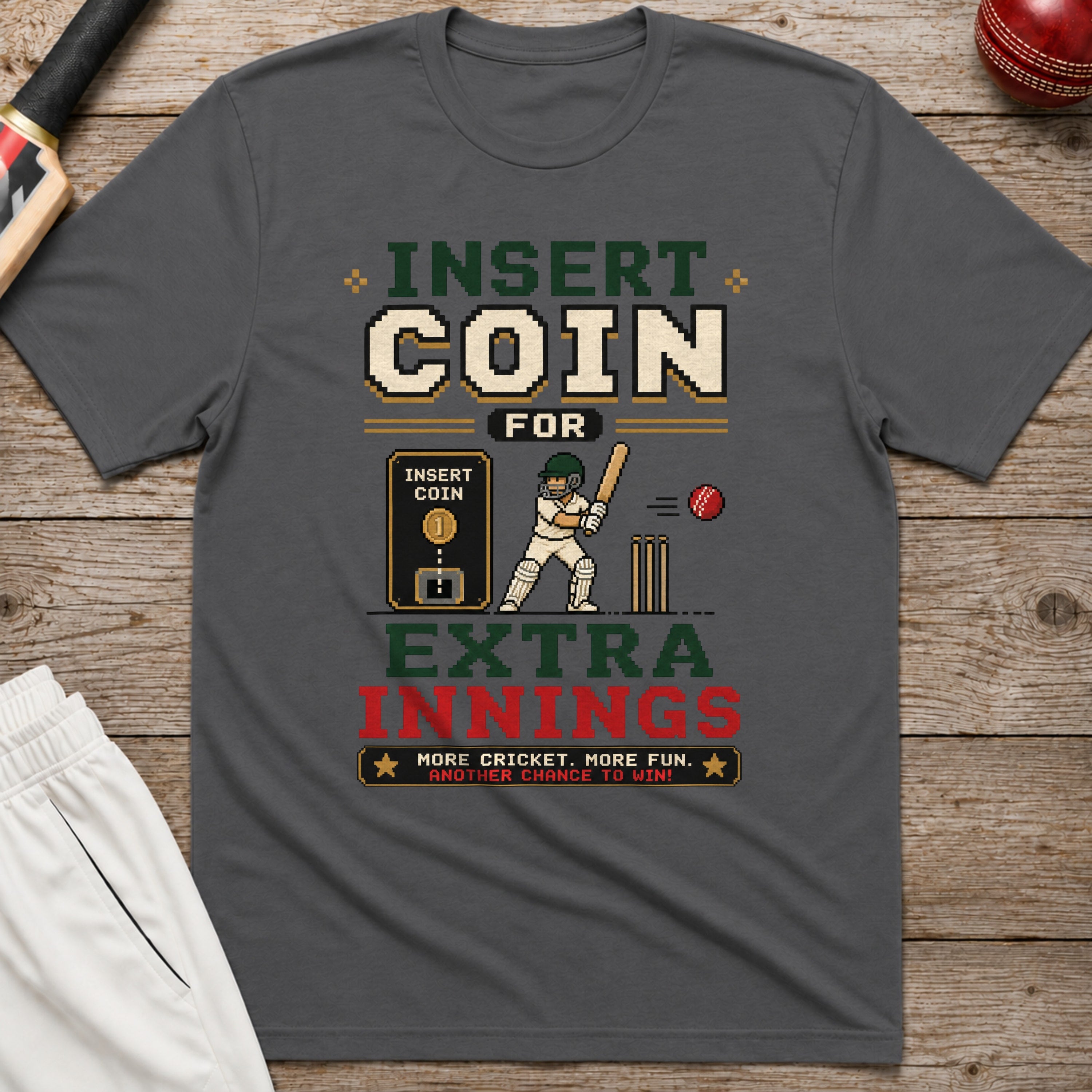 Insert Coin For Extra Innings T-Shirt - Charcoal