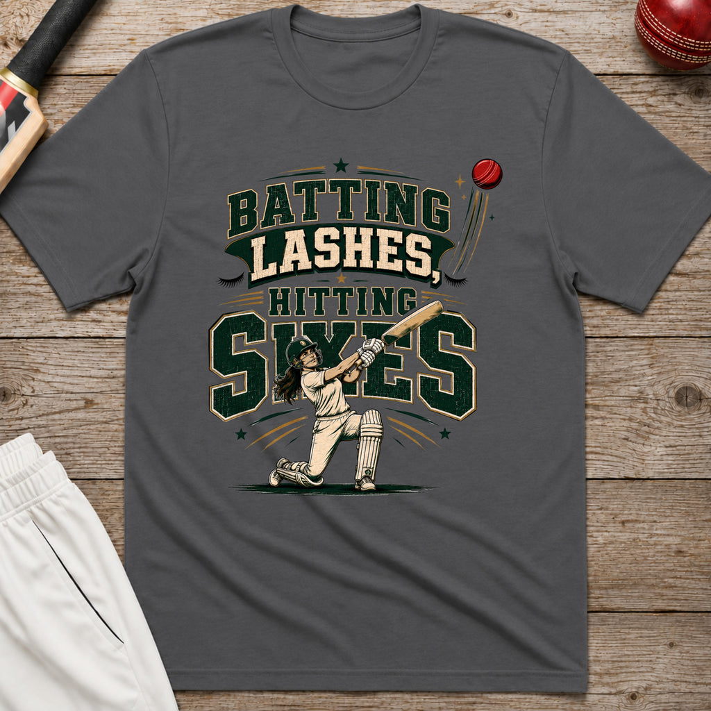 Batting Lashes Hitting Sixes T-Shirt - Charcoal