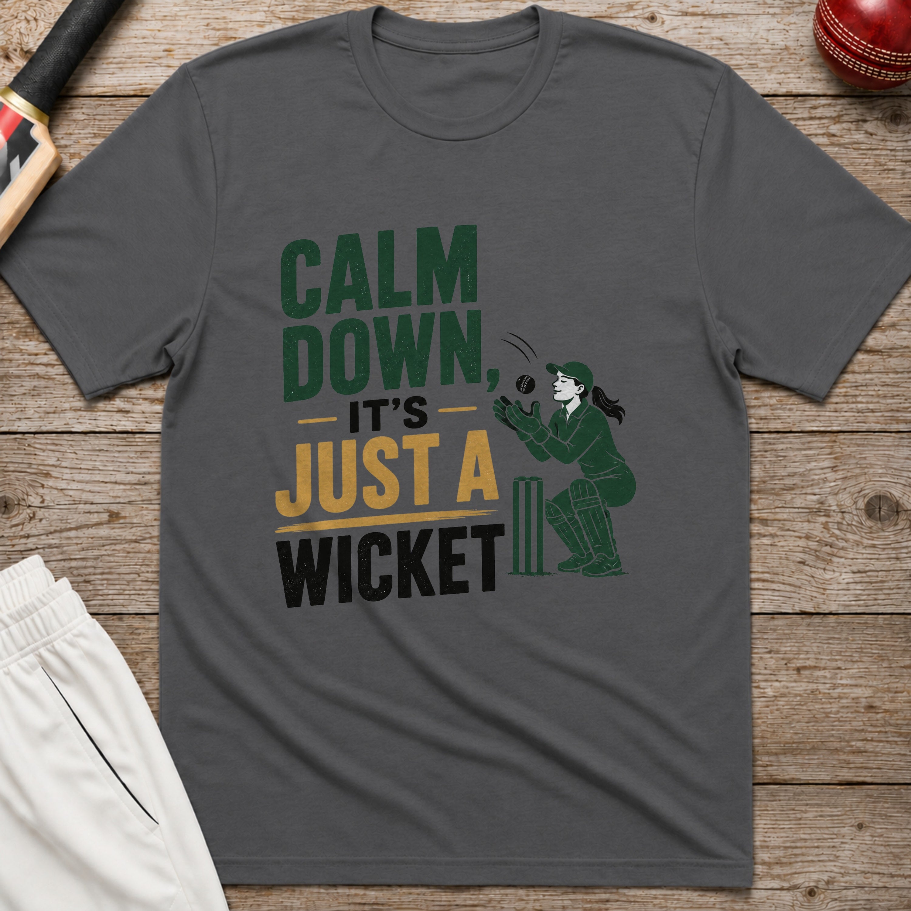 Calm Down Its Just A Wicket T-Shirt - Charcoal
