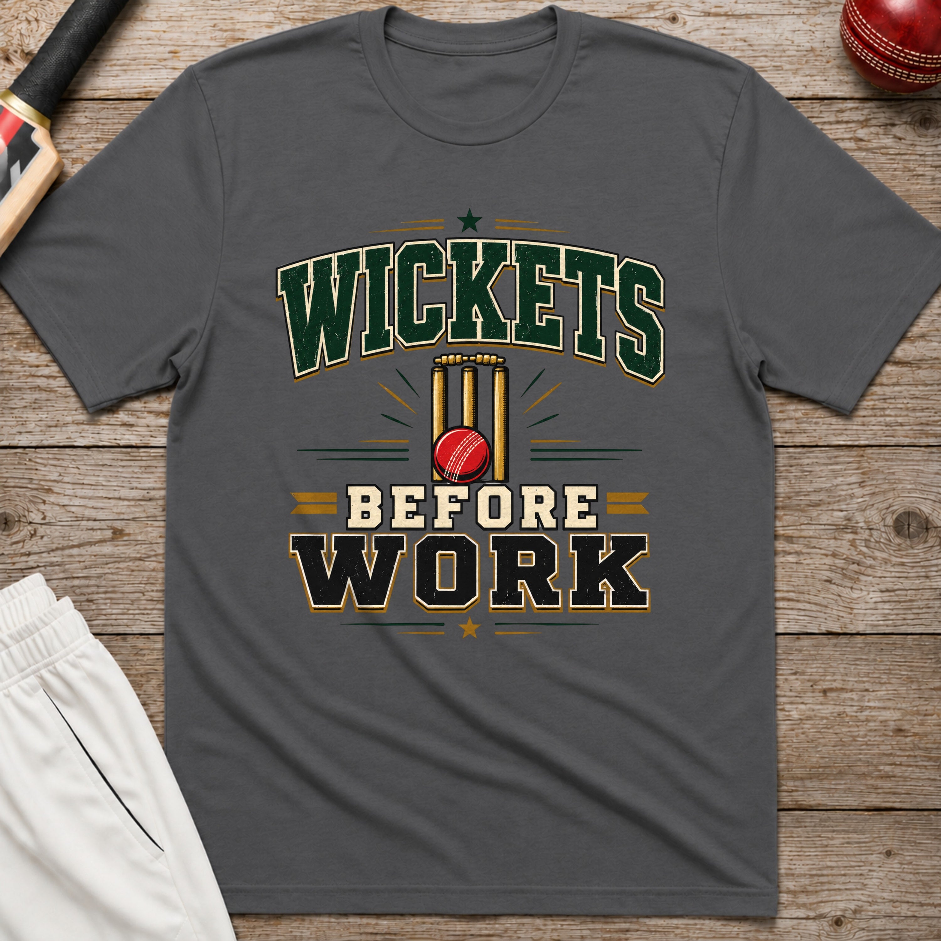 Wickets Before Work T-Shirt - Charcoal