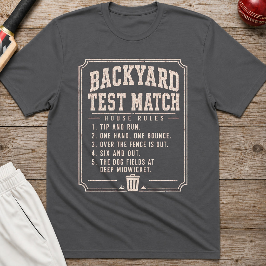 Backyard Test Match House Rules T-Shirt - Charcoal