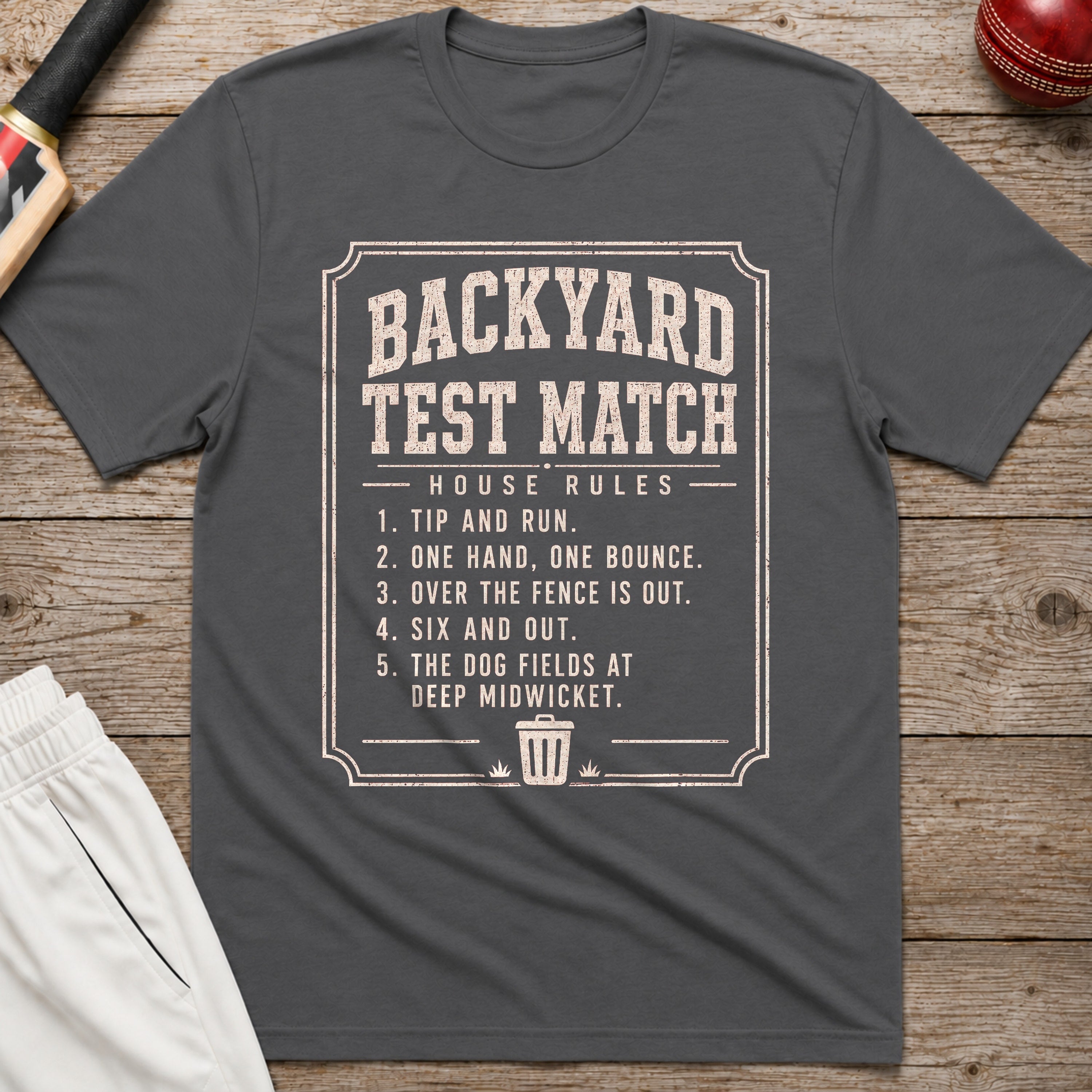 Backyard Test Match House Rules T-Shirt - Charcoal