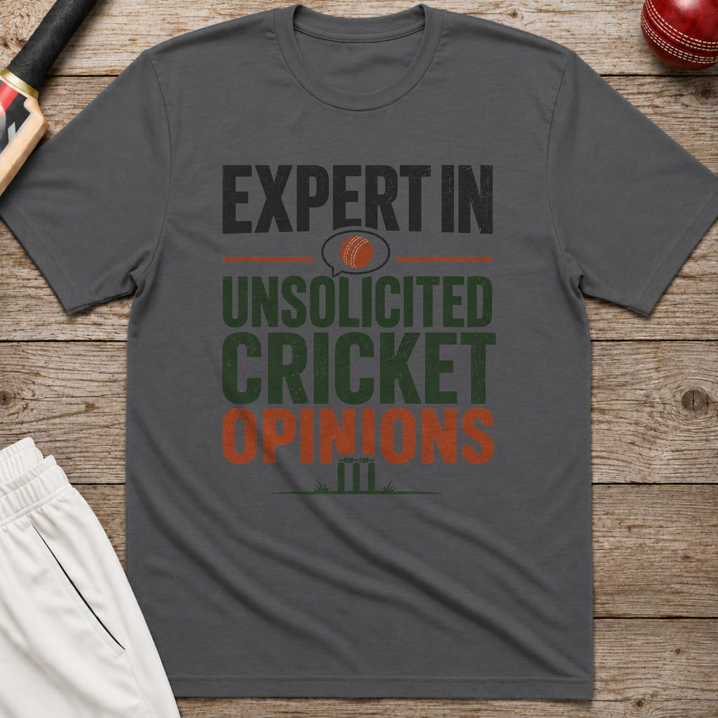 Expert In Unsolicited Cricket Opinions T-Shirt - Charcoal