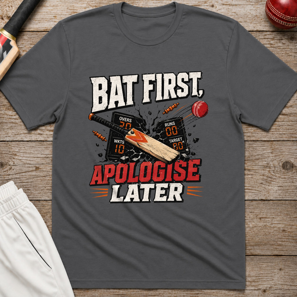 Bat First Apologise Later T-Shirt - Charcoal