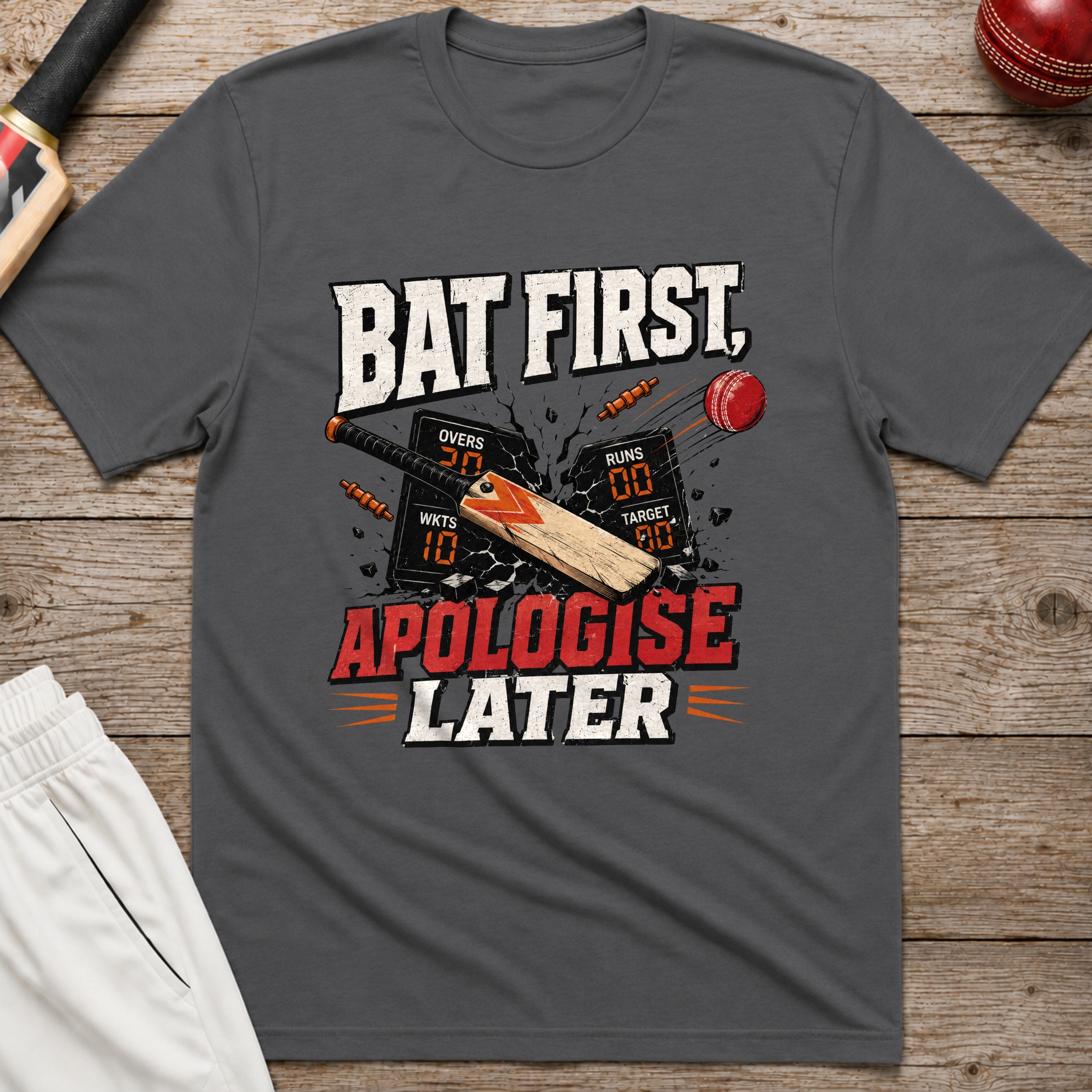 Bat First Apologise Later T-Shirt - Charcoal