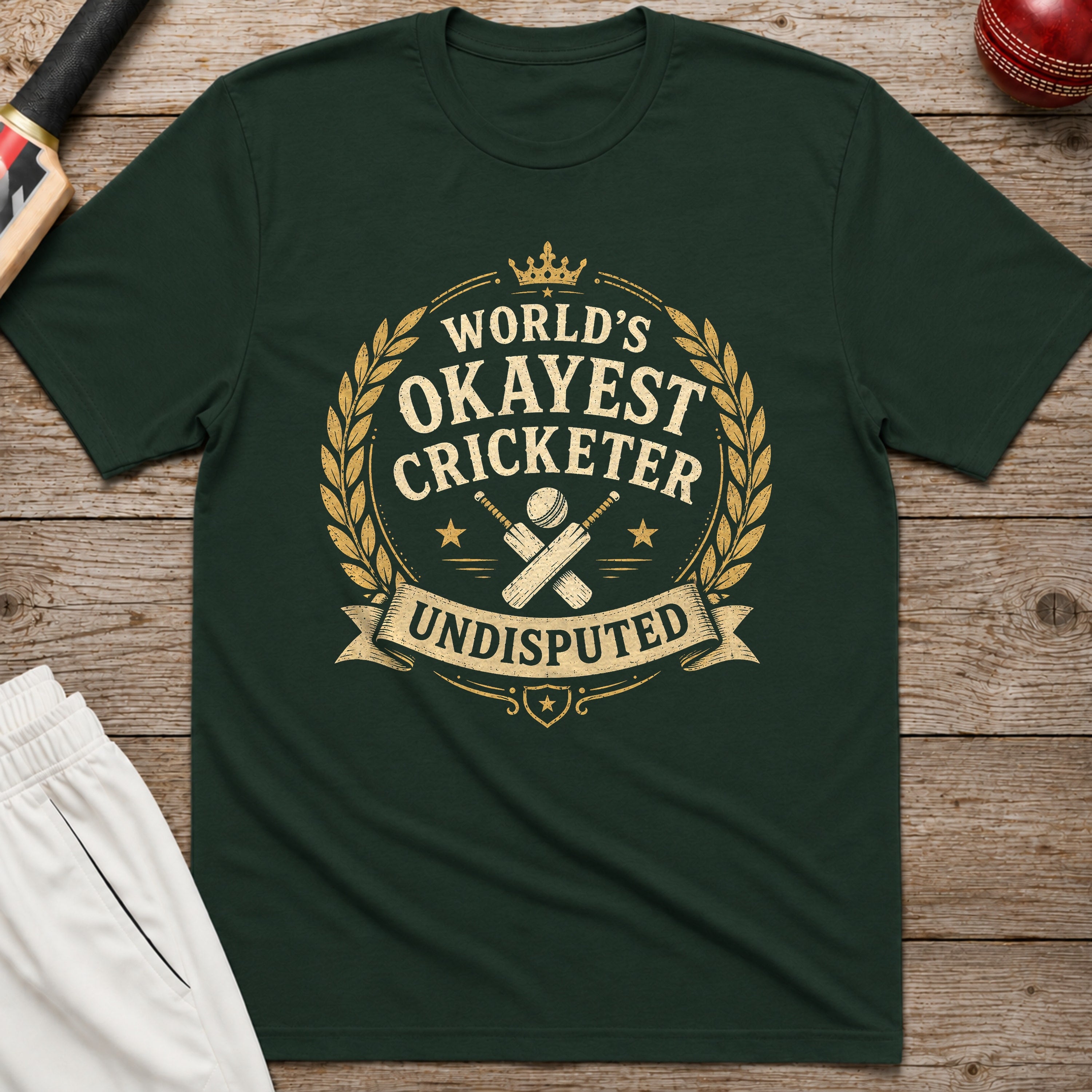 Worlds Okayest Cricketer T-Shirt - Forest Green