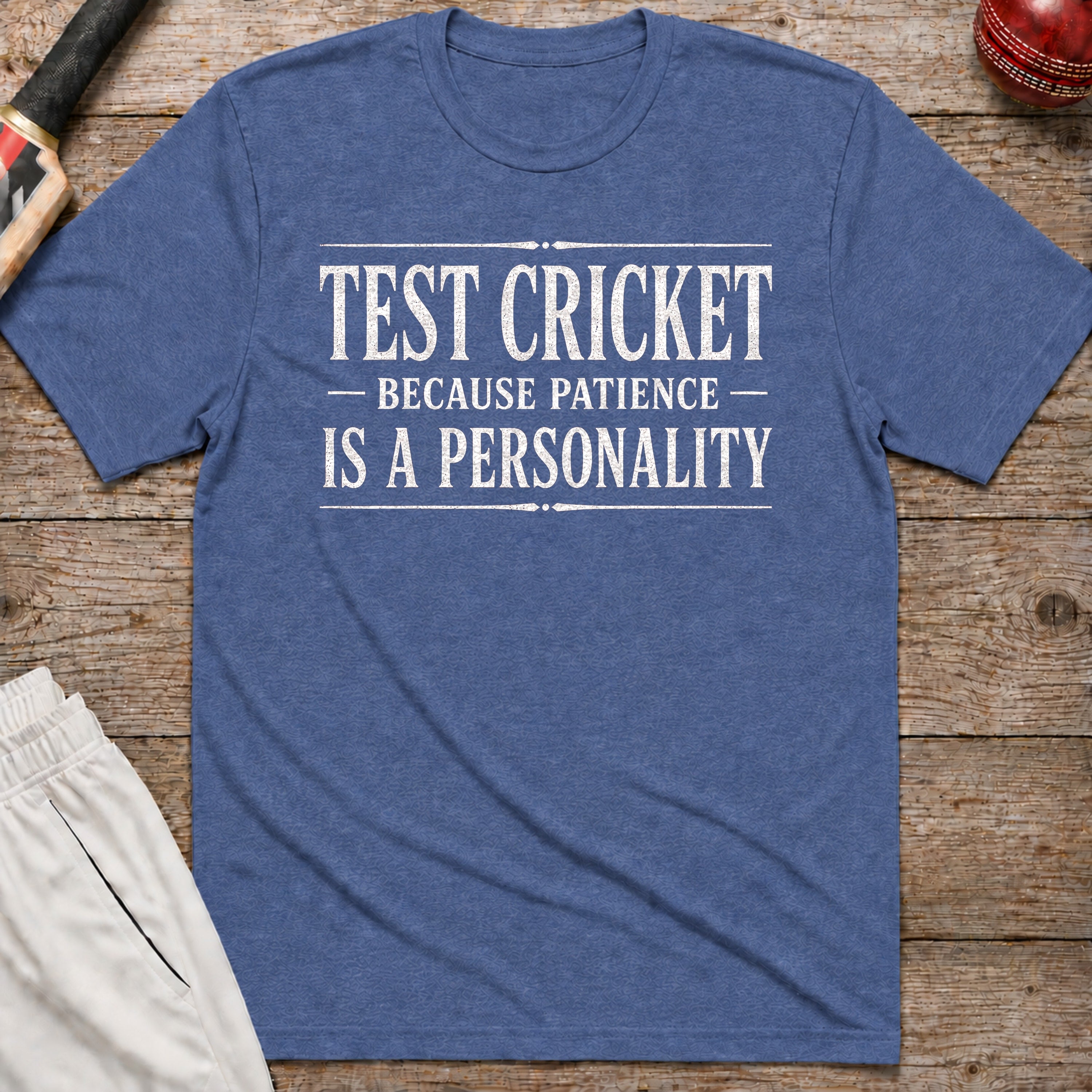 Test Cricket Because Patience Is A Personality T-Shirt - Heather Indigo