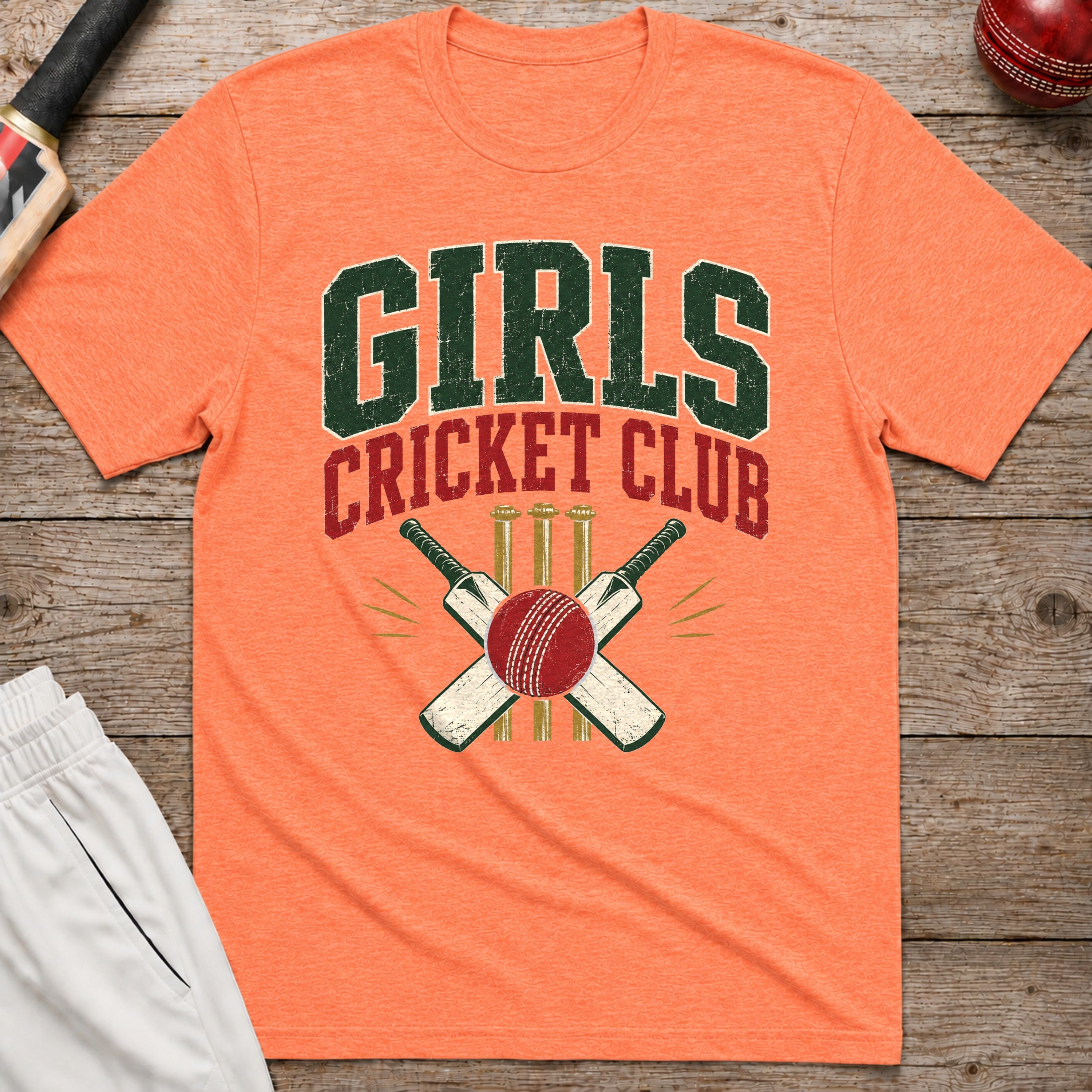 Girls Cricket Club T-Shirt - Heather Orange