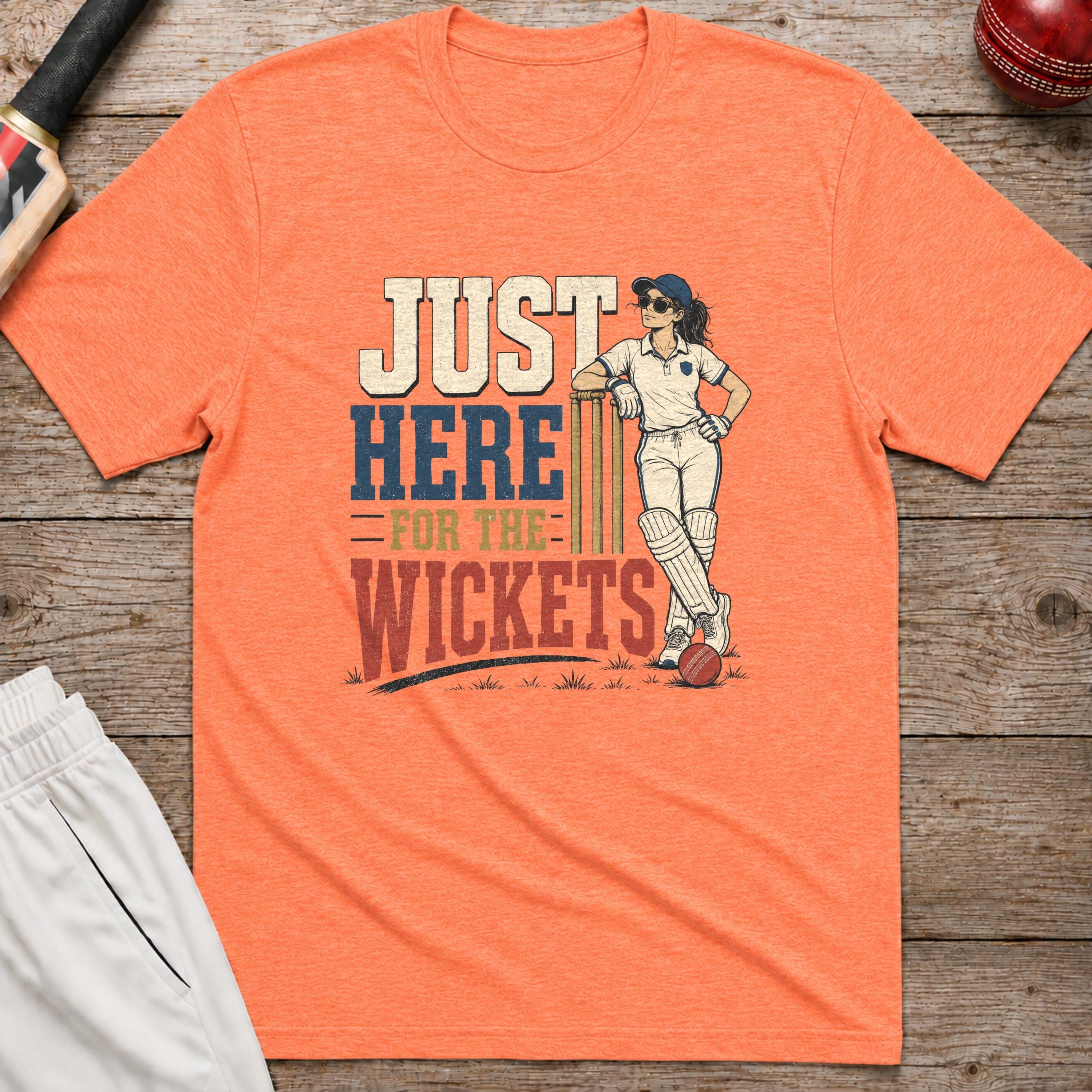 Just Here For The Wickets T-Shirt - Heather Orange
