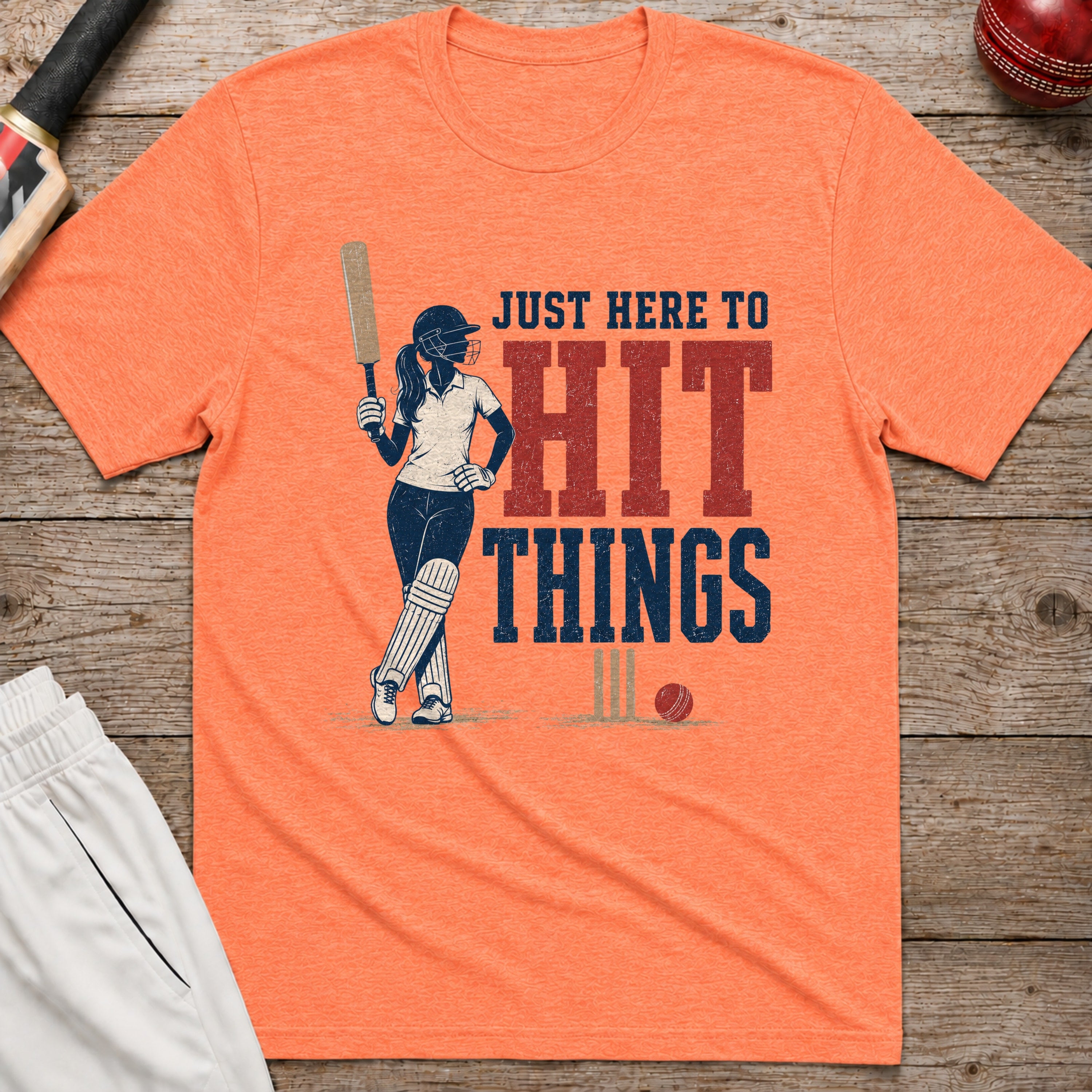 Just Here To Hit Things T-Shirt - Heather Orange