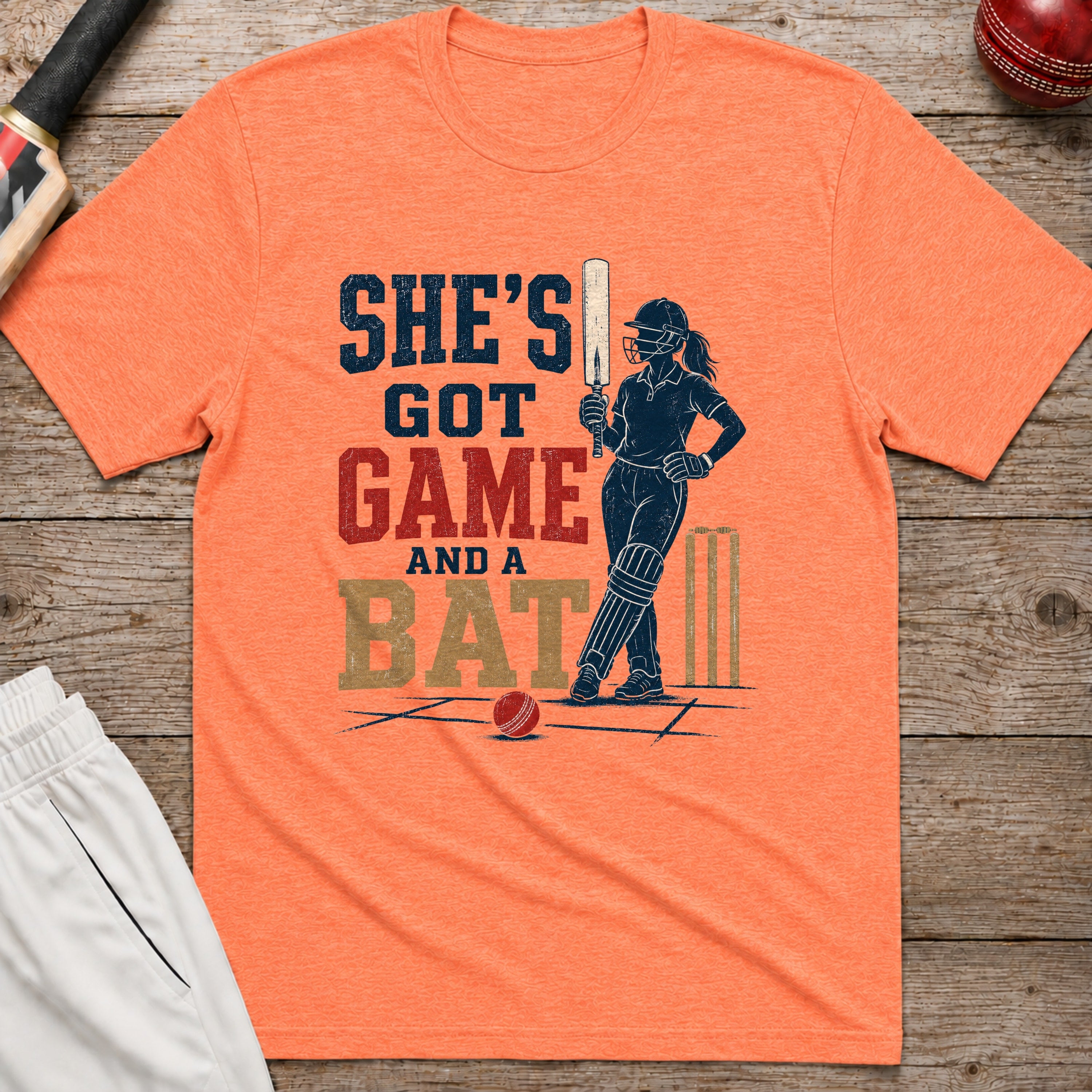 Shes Got Game And A Bat T-Shirt - Heather Orange