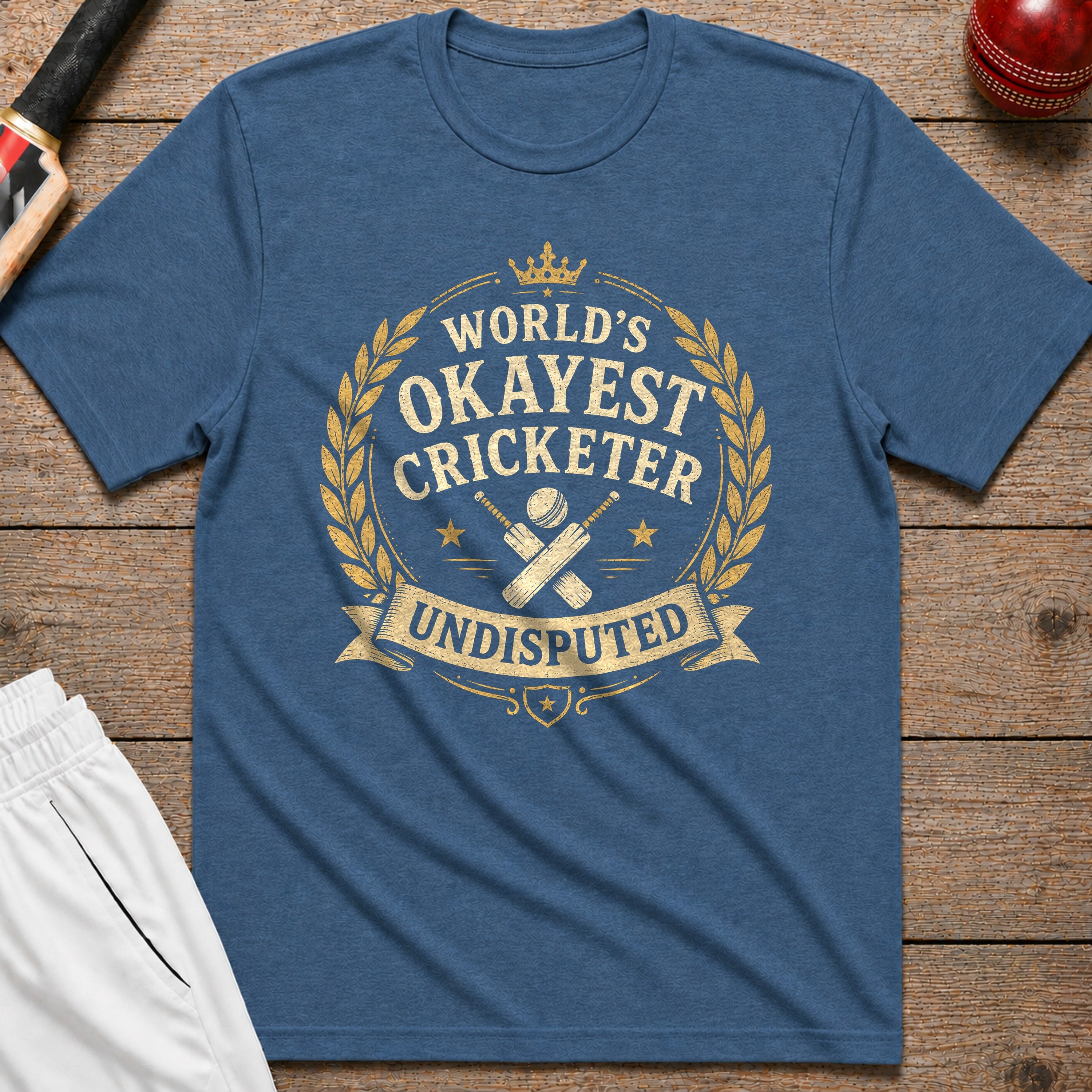 Worlds Okayest Cricketer T-Shirt - Indigo Blue