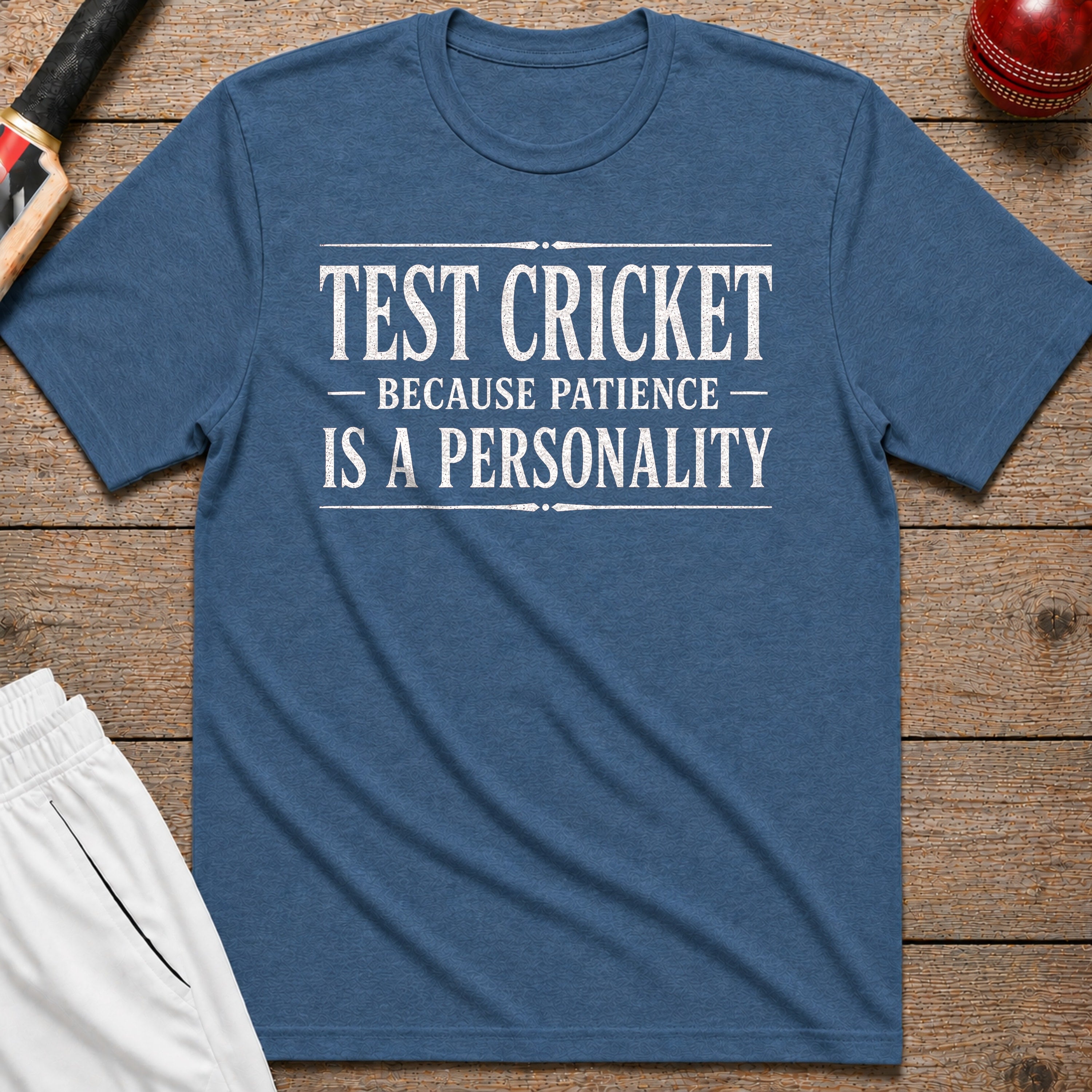 Test Cricket Because Patience Is A Personality T-Shirt - Indigo Blue