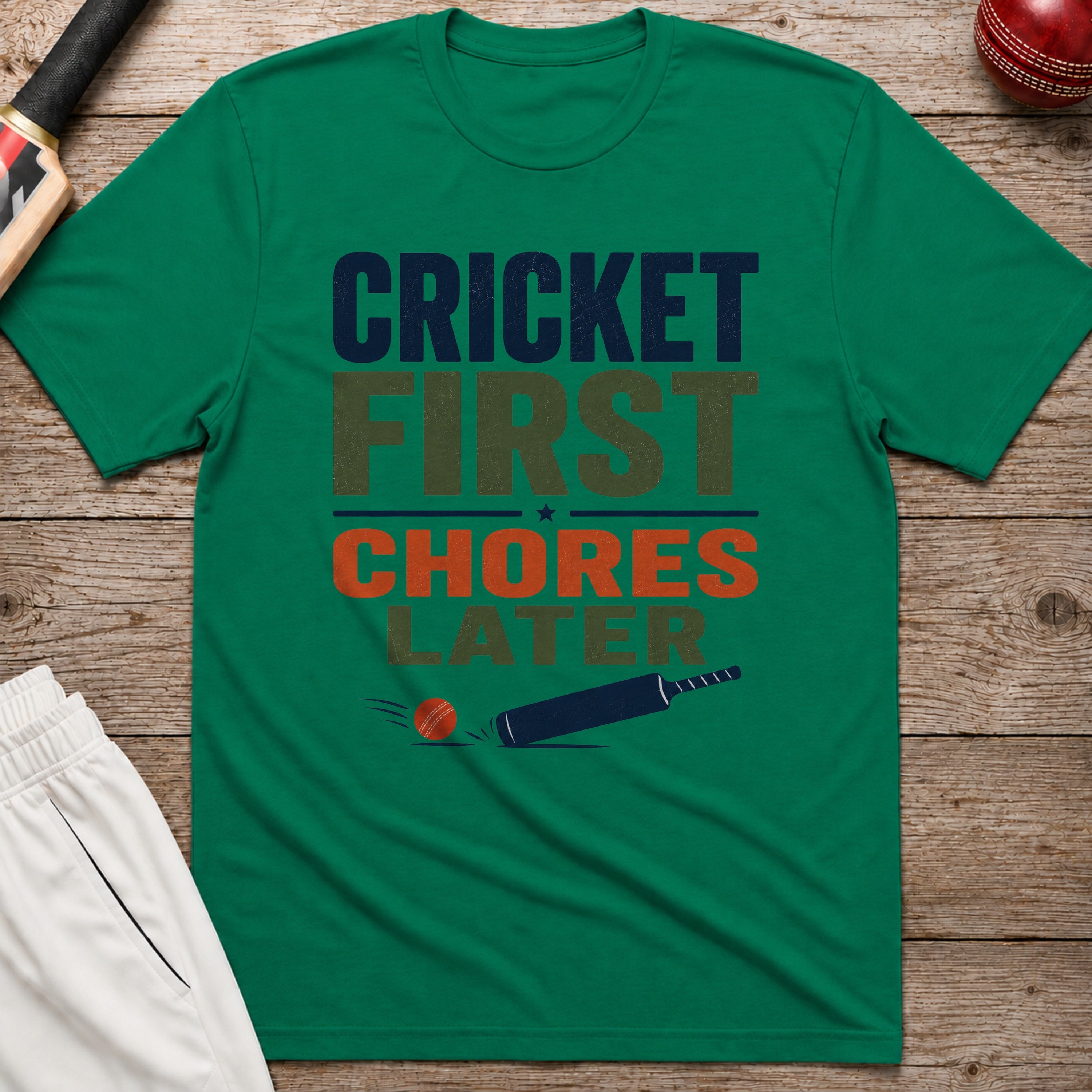 Cricket First Chores Later T-Shirt - Kelly Green