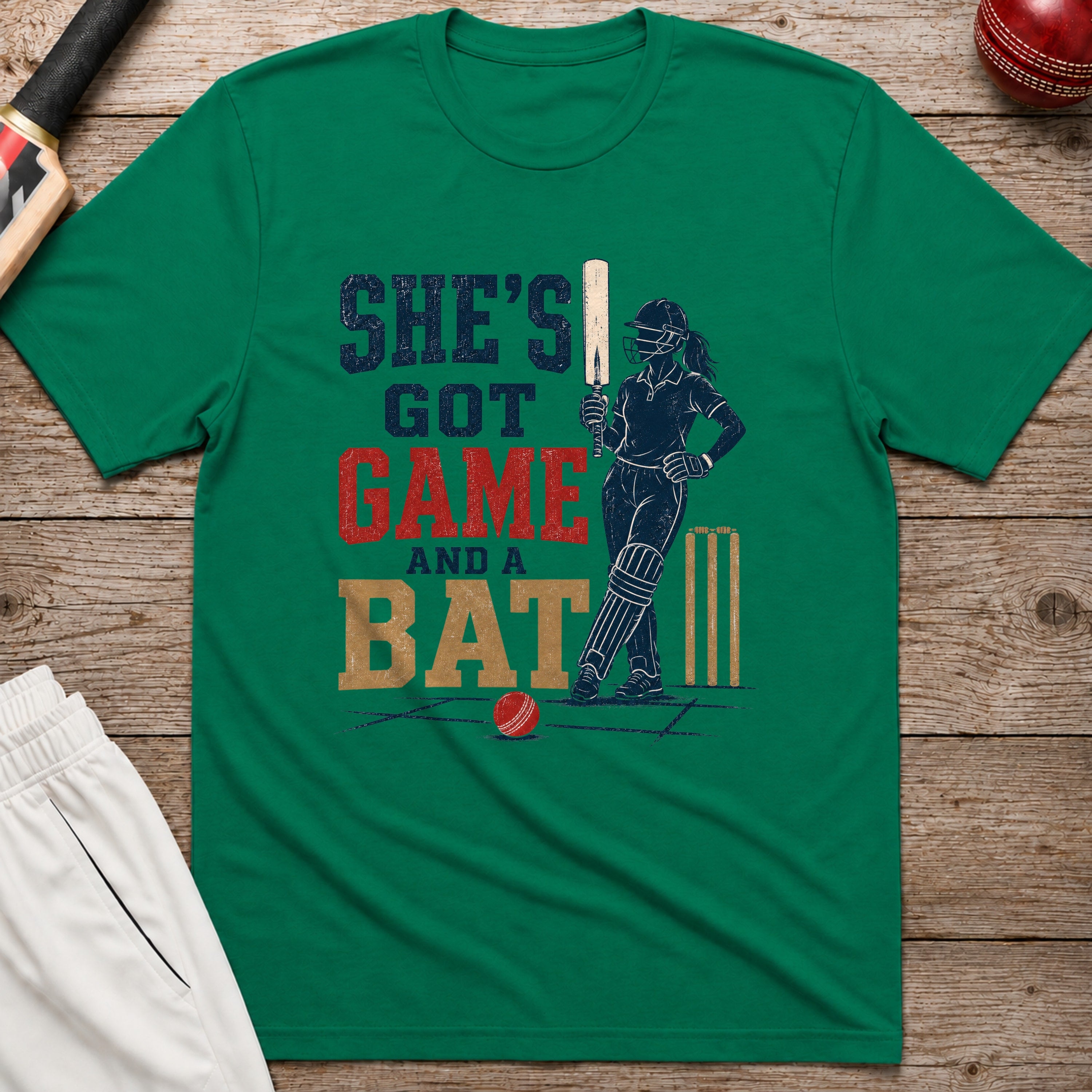 Shes Got Game And A Bat T-Shirt - Kelly Green