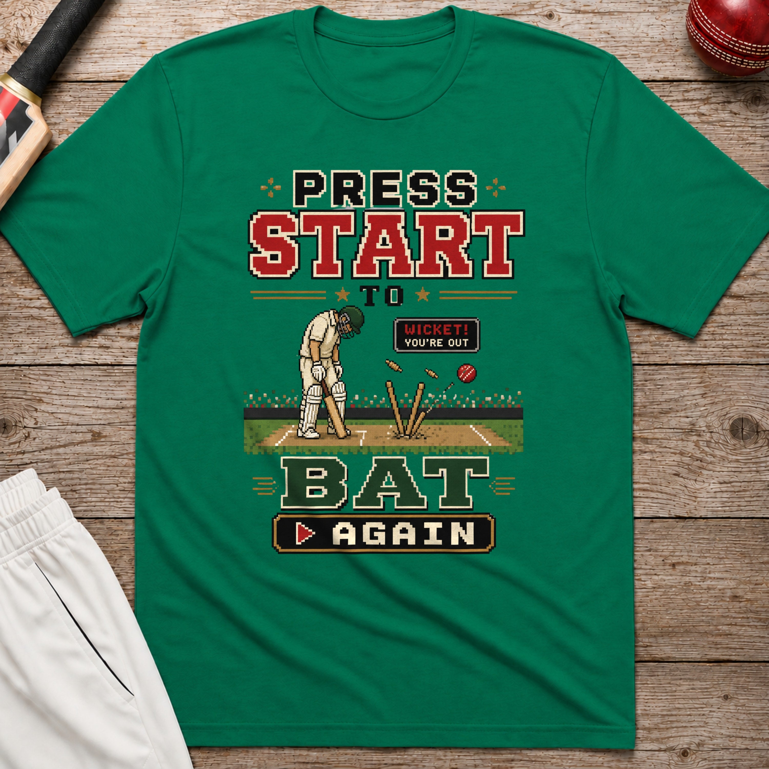 Press Start To Bat Again T-Shirt - Kelly Green