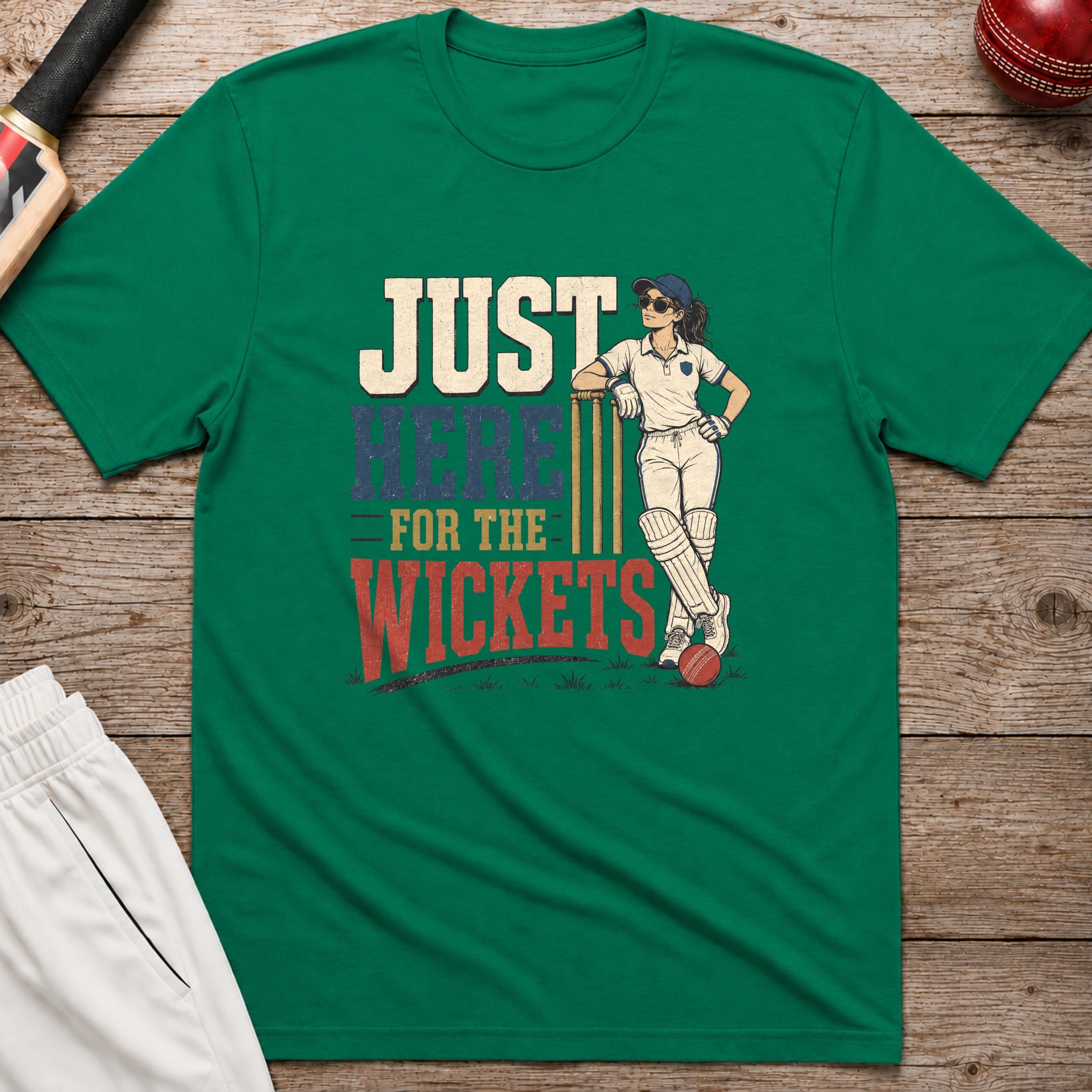 Just Here For The Wickets T-Shirt - Kelly Green