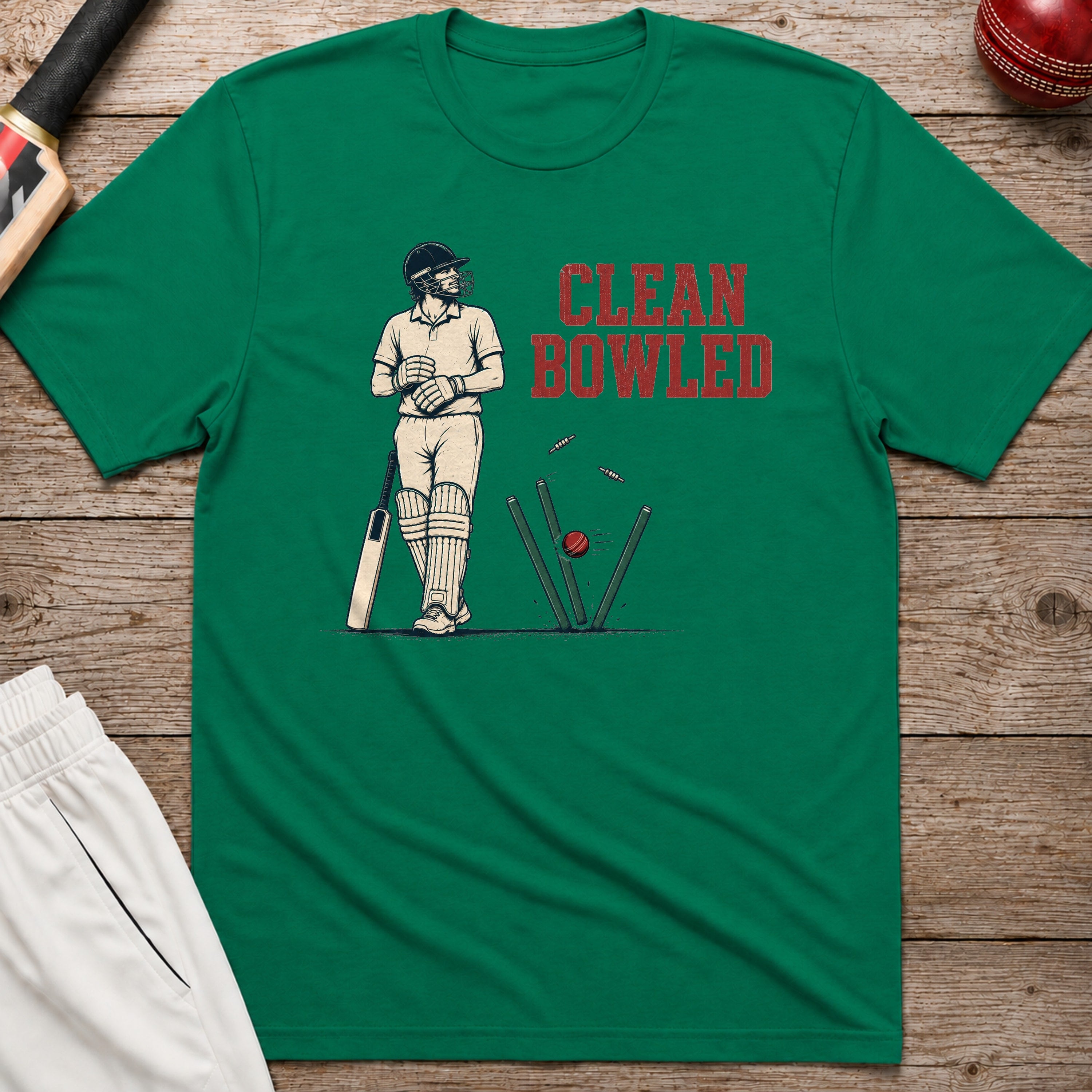 Clean Bowled T-Shirt - Kelly Green