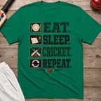 Eat Sleep Cricket Repeat T-Shirt - Kelly Green