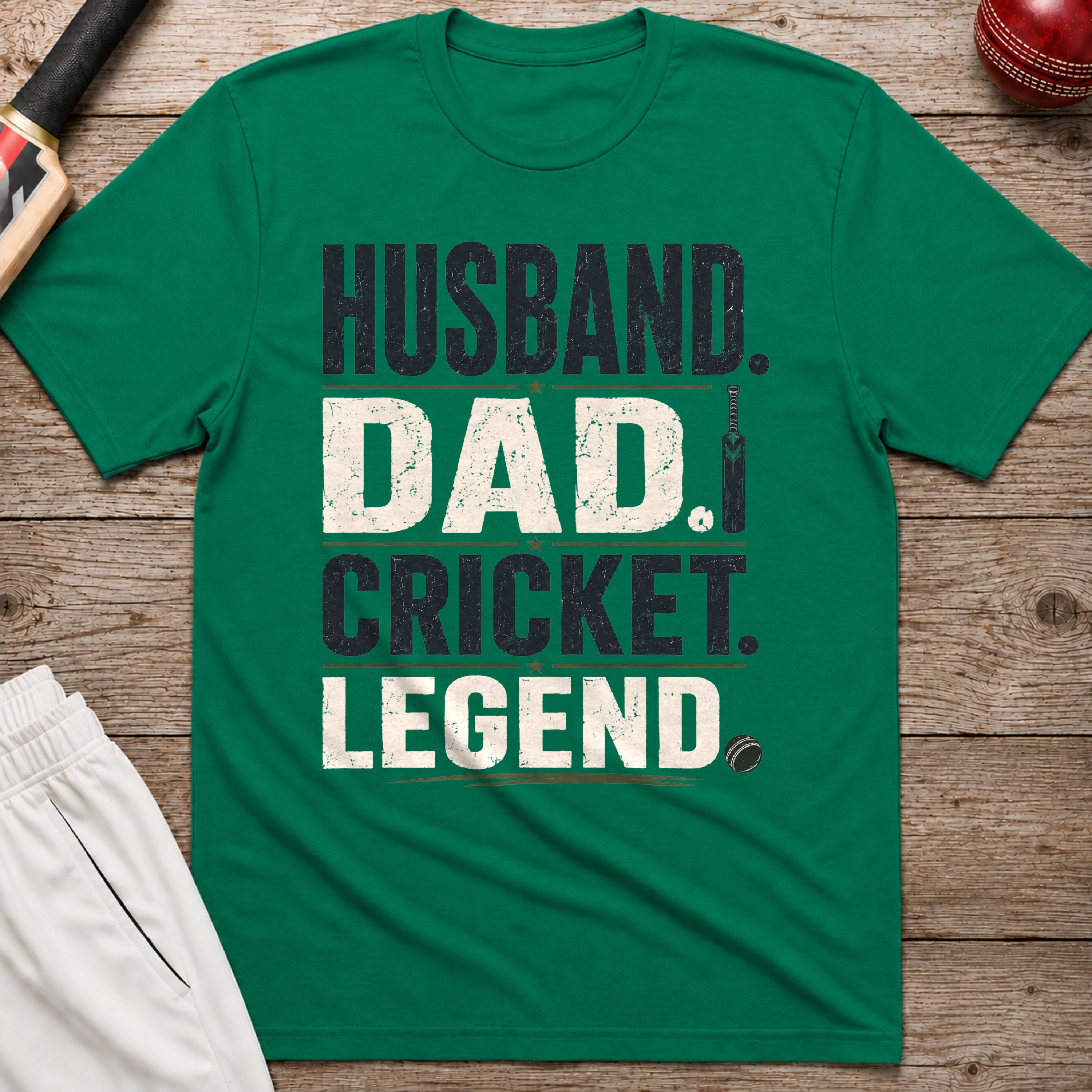 Husband Dad Cricket Legend T-Shirt - Kelly Green