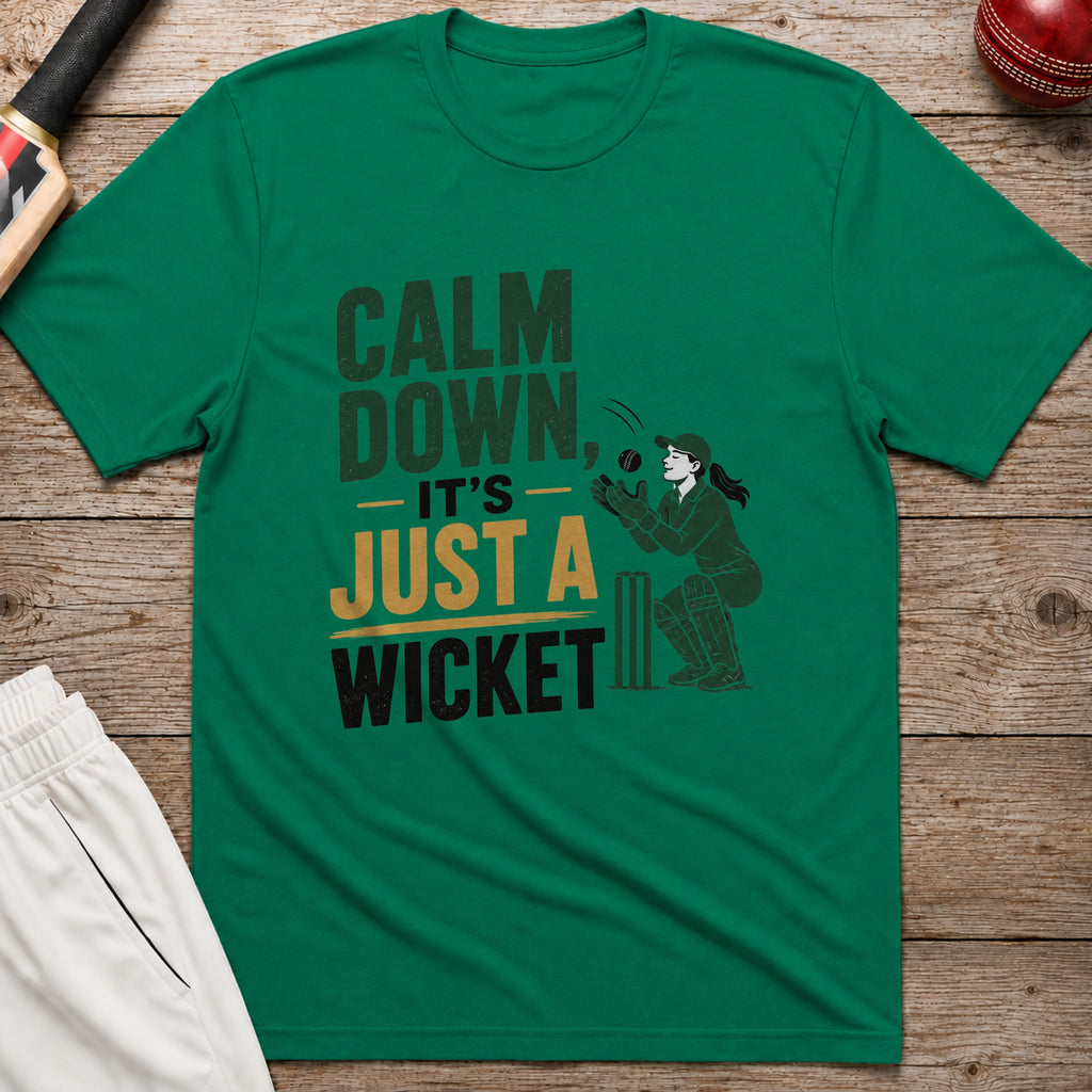 Calm Down Its Just A Wicket T-Shirt - Kelly Green