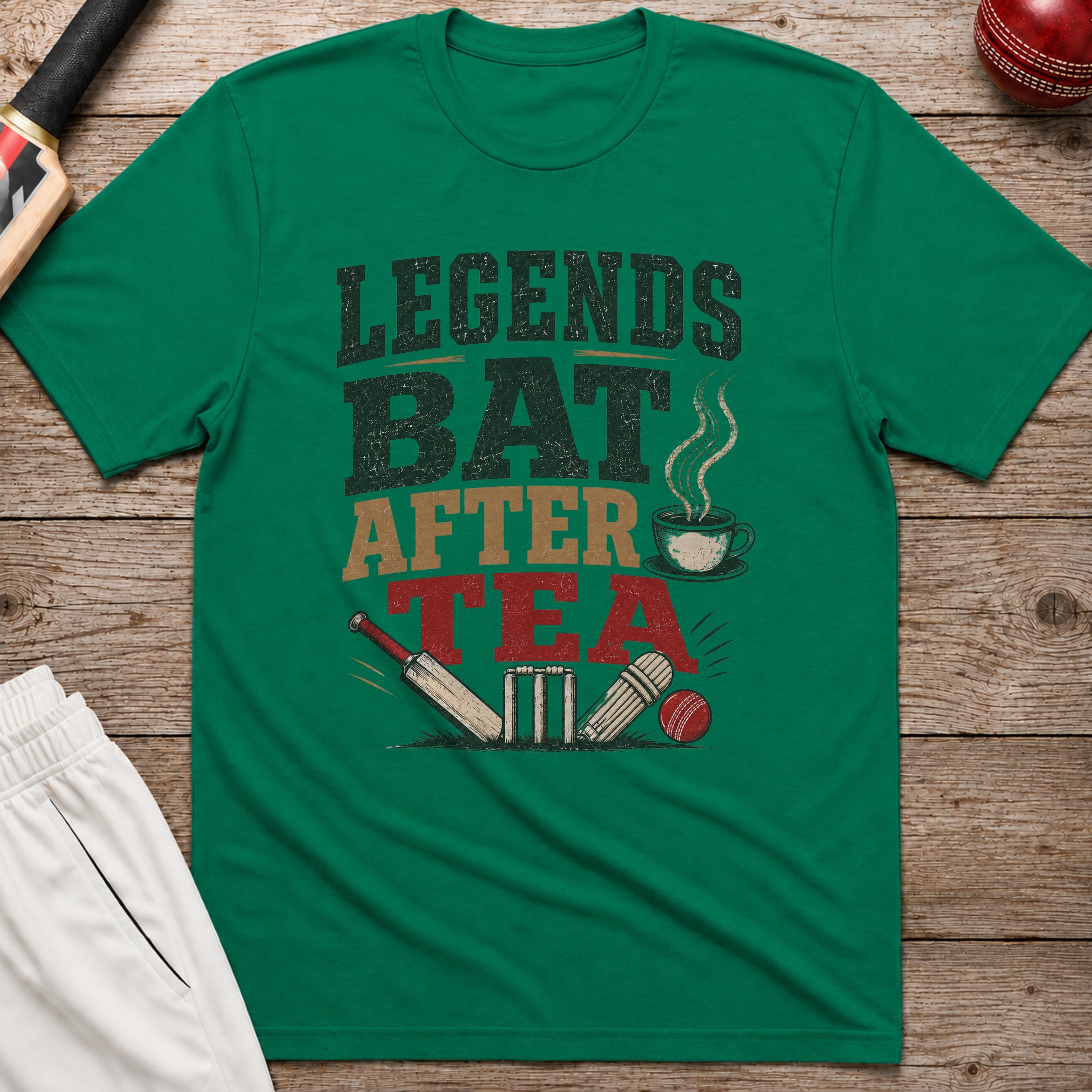 Legends Bat After Tea T-Shirt - Kelly Green