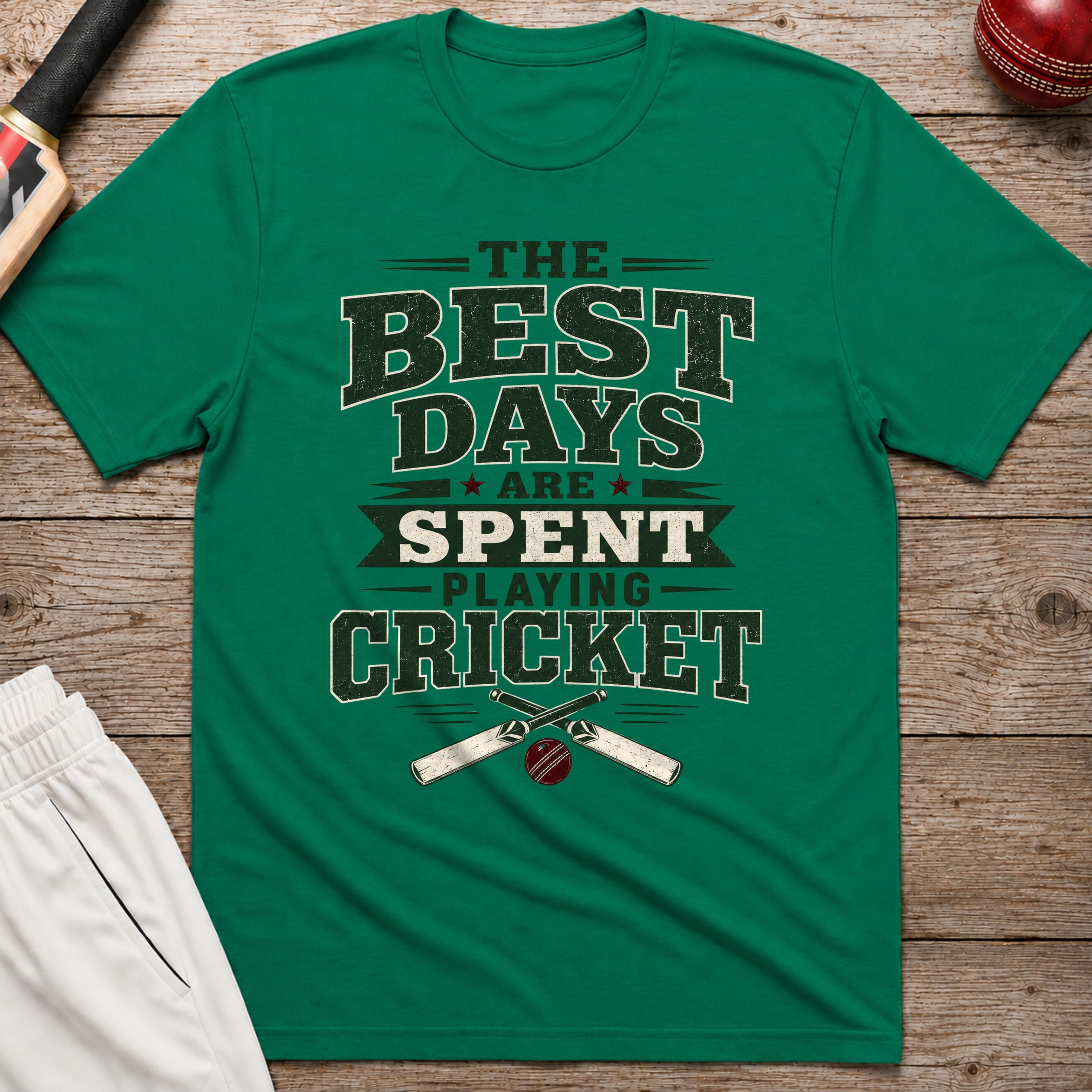 The Best Days Are Spent Playing Cricket T-Shirt - Kelly Green