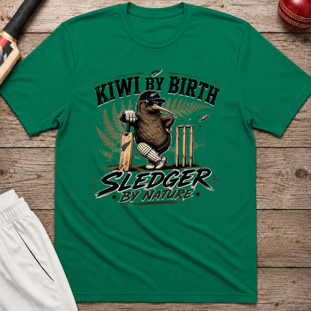 Kiwi By Birth Sledger By Nature T-Shirt - Kelly Green