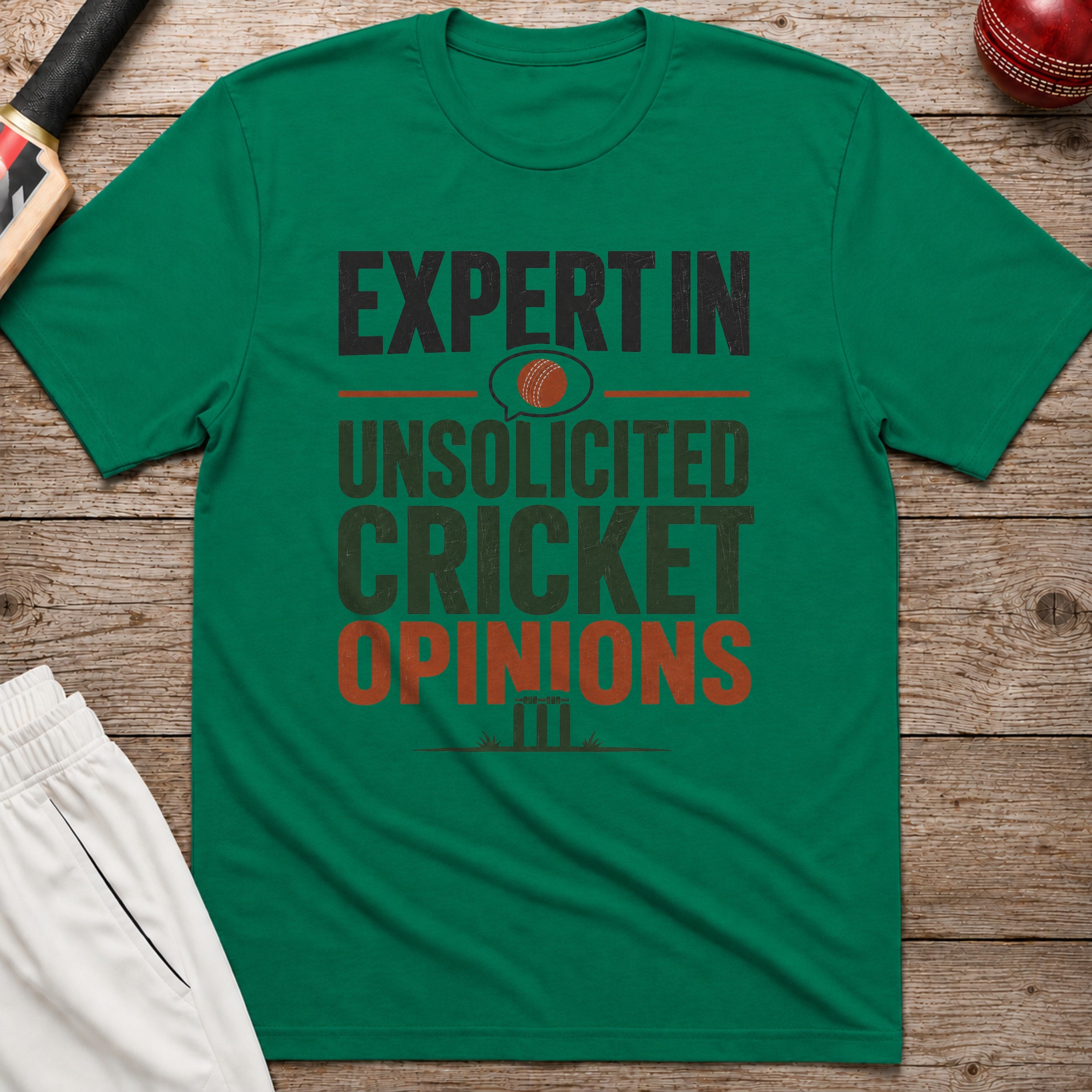 Expert In Unsolicited Cricket Opinions T-Shirt - Kelly Green