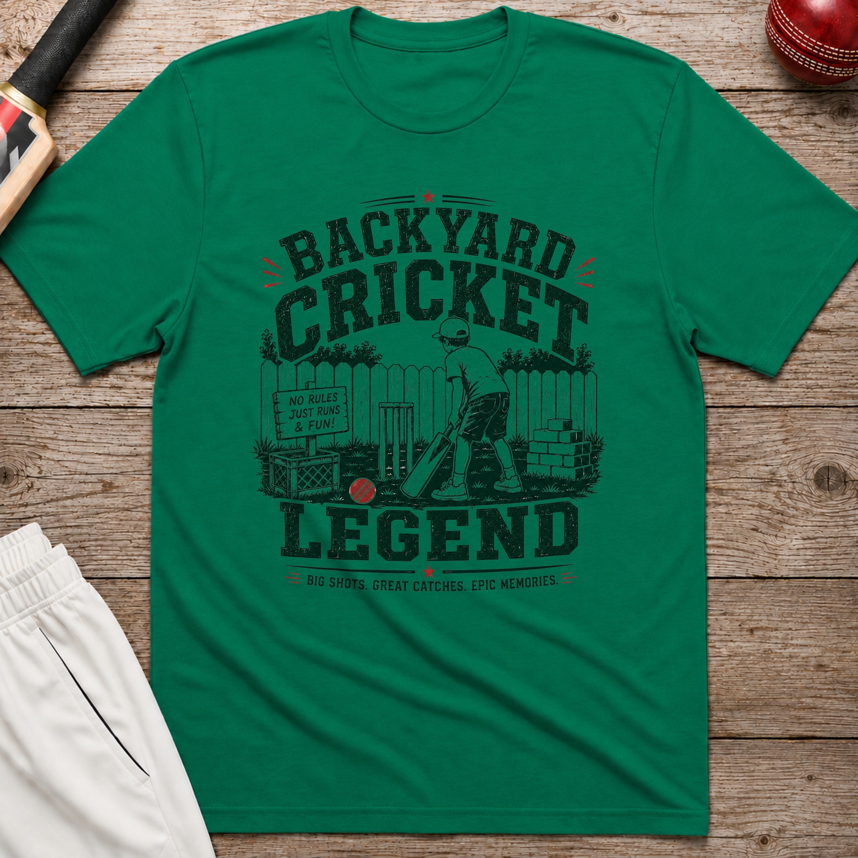 Backyard Cricket Legend T-Shirt - Kelly Green
