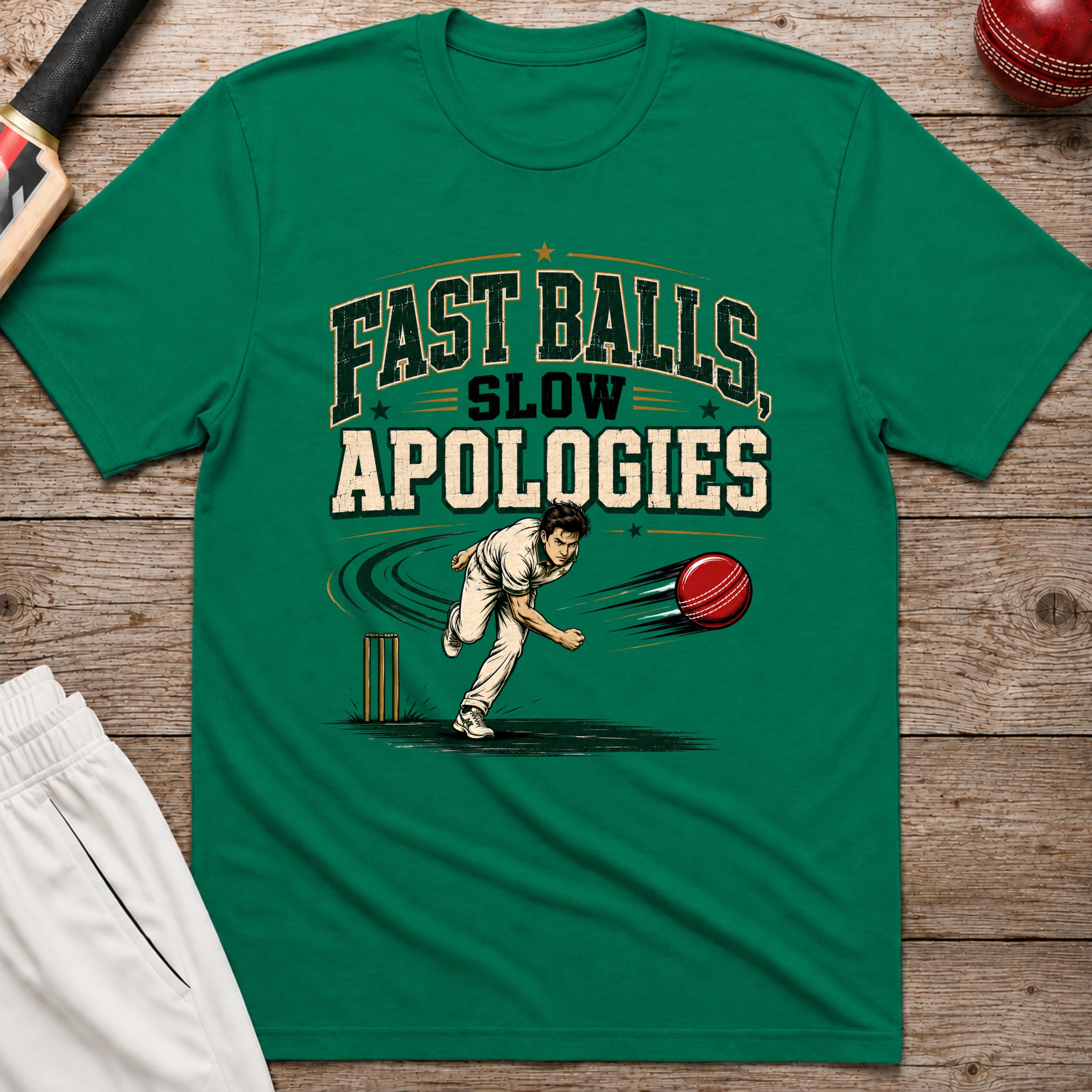 Fast Balls Slow Apologies T-Shirt - Kelly Green