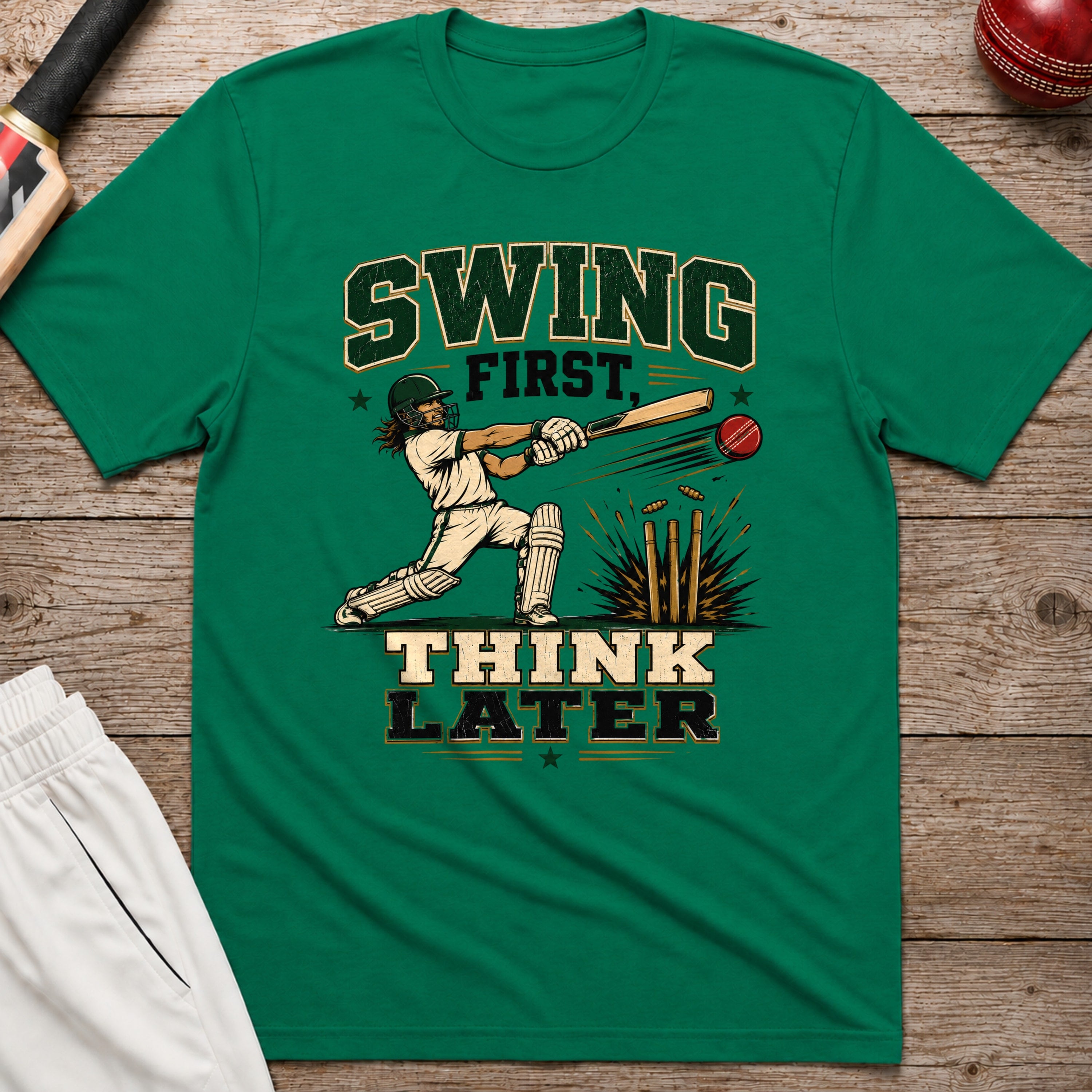 Swing First Think Later T-Shirt - Kelly Green